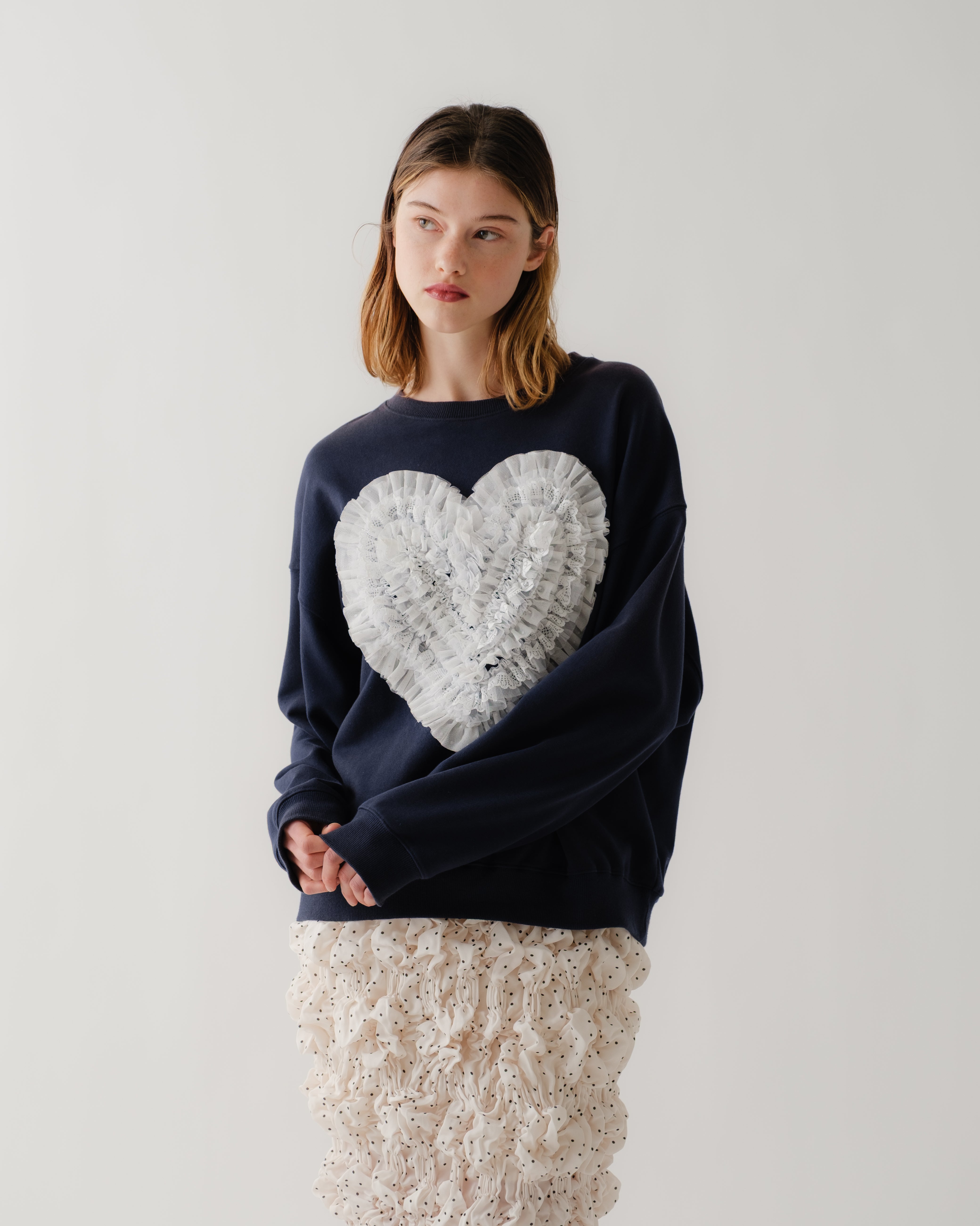 Heart dot tulle sweatshirt (navy)