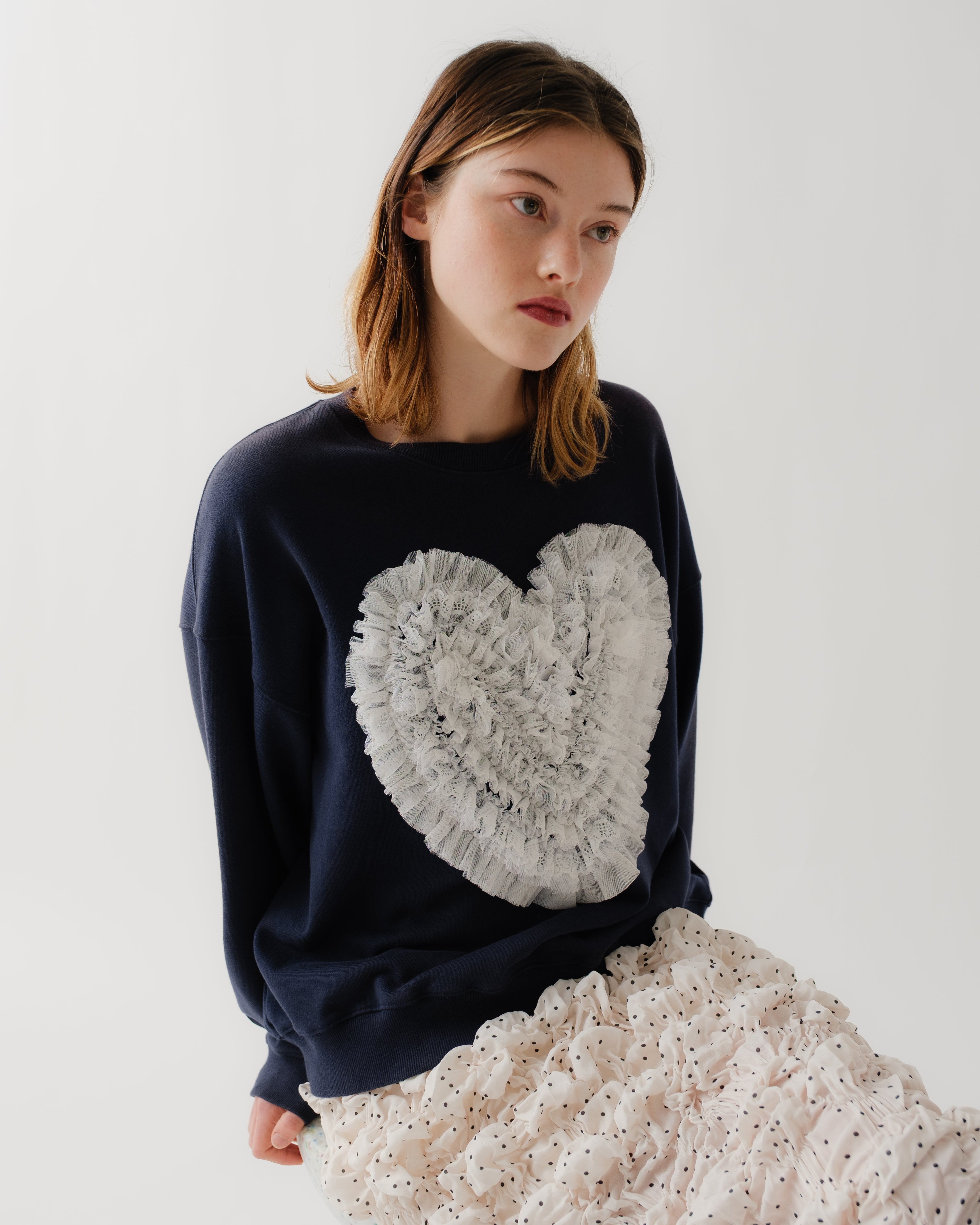 Heart dot tulle sweatshirt (navy)