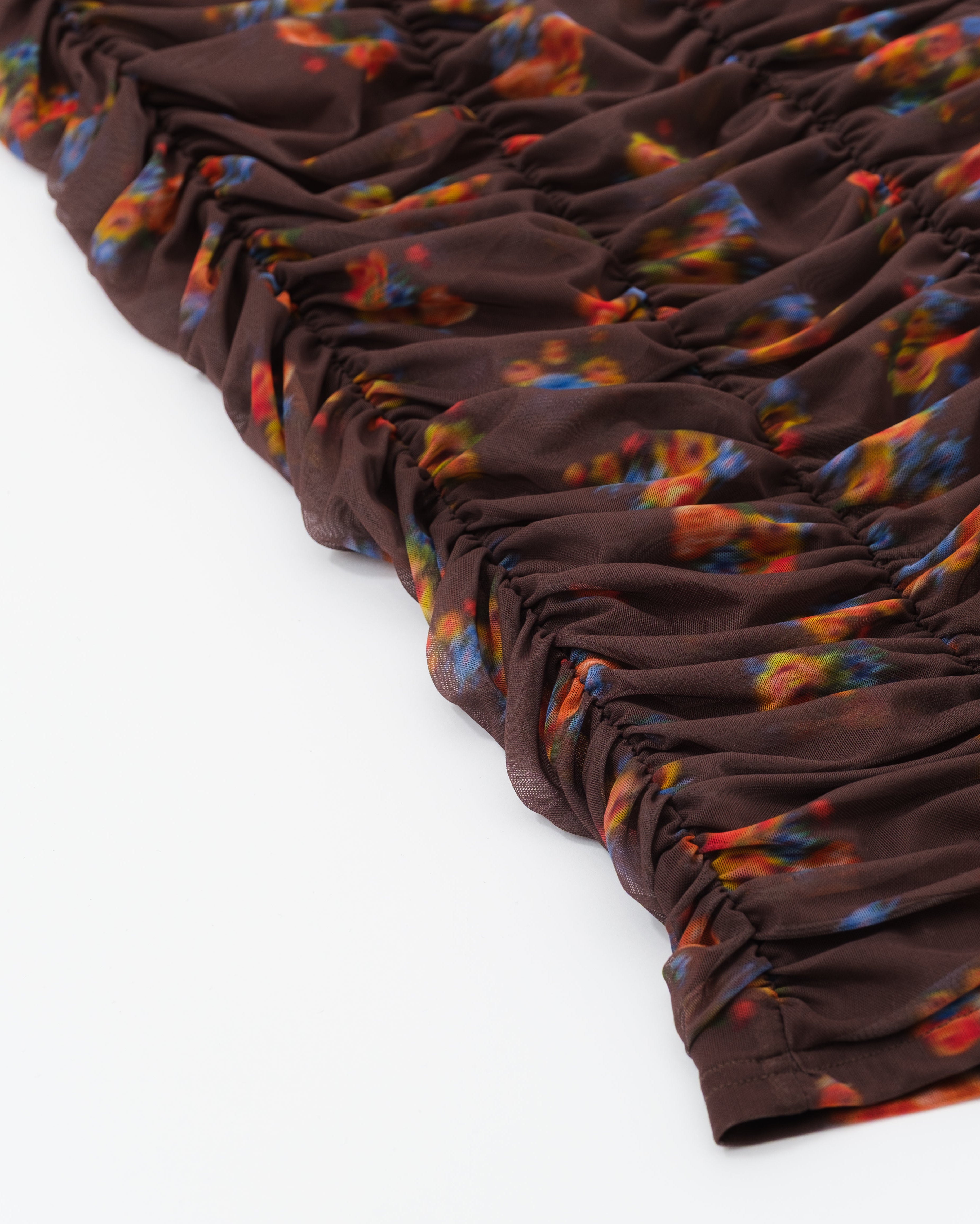 Brown bouquet gathered dress