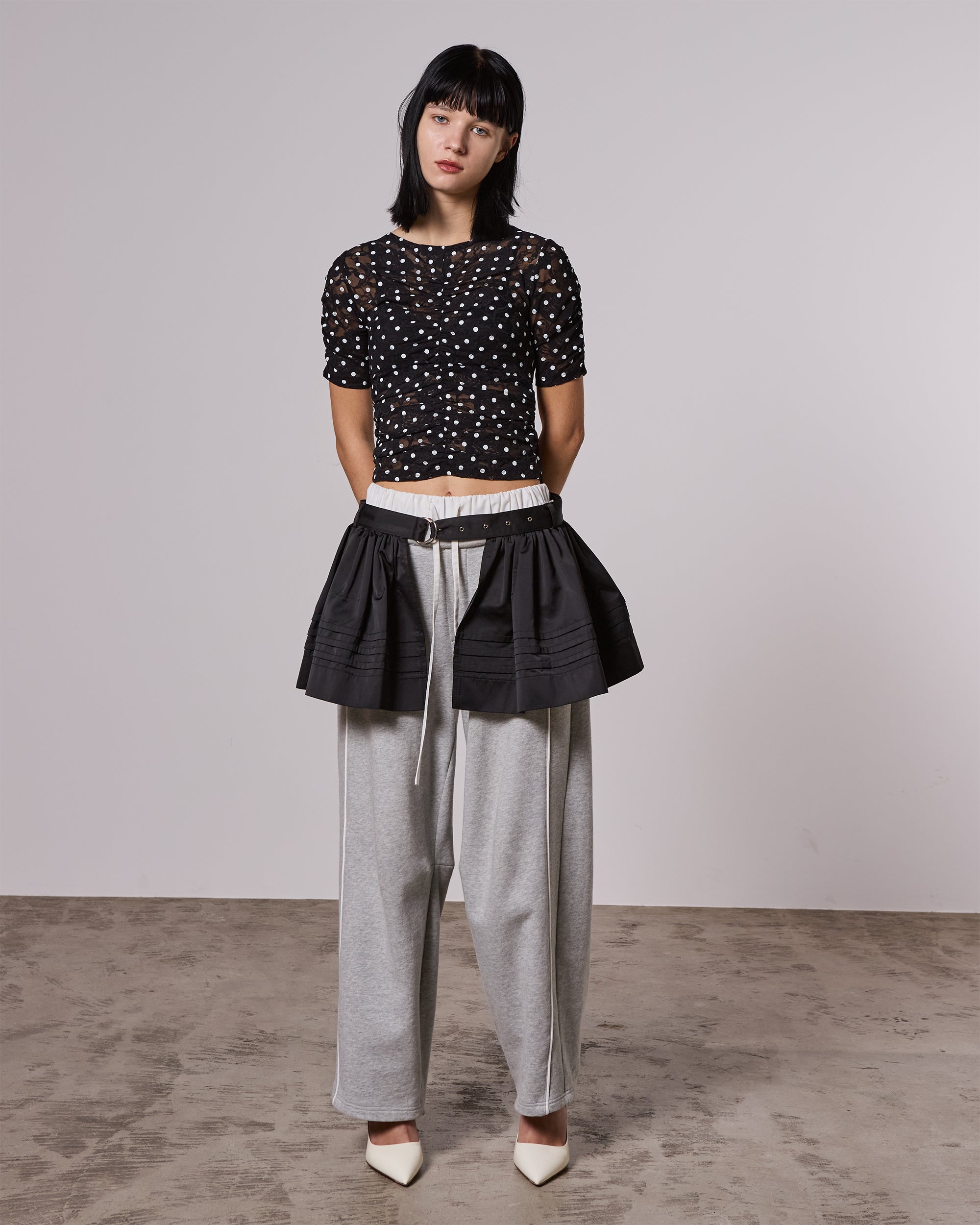 Dot lace gathered top