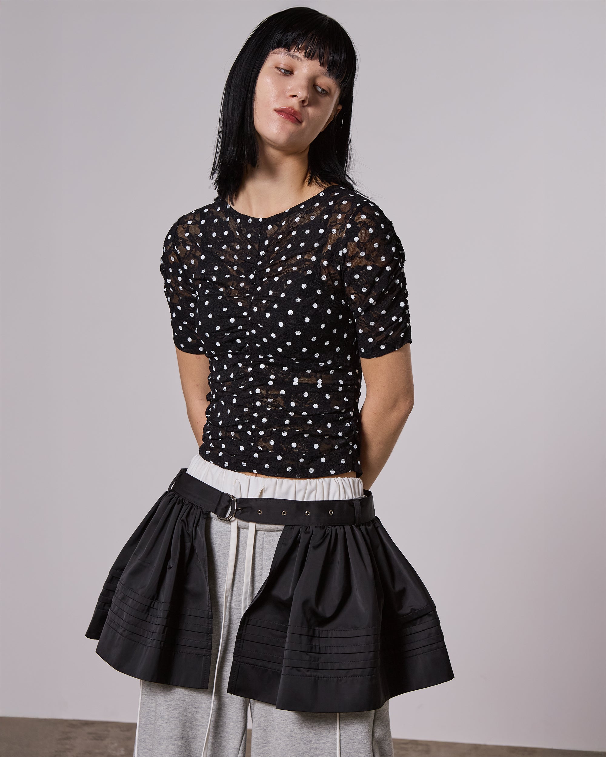Dot lace gathered top