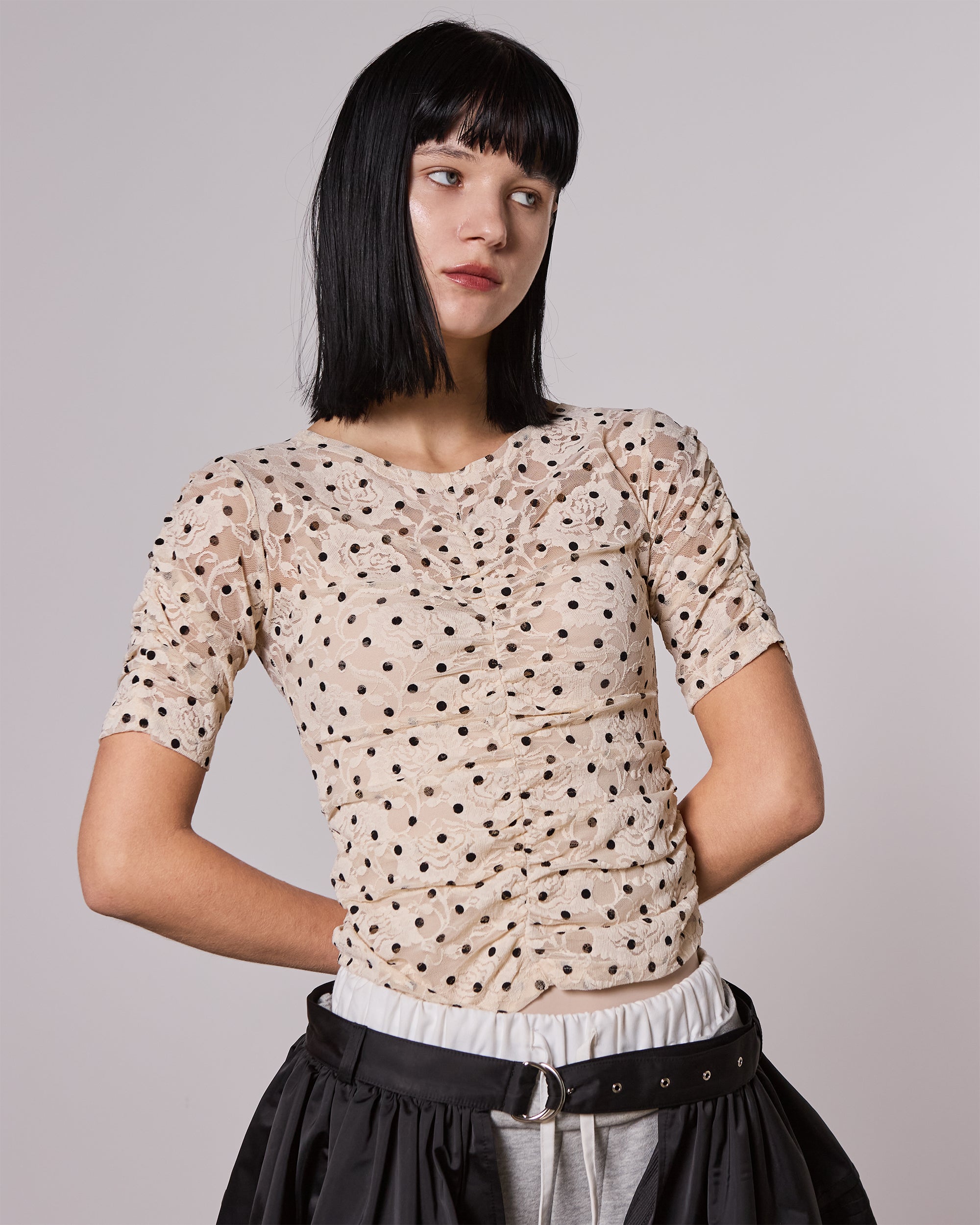 Dot lace gathered top