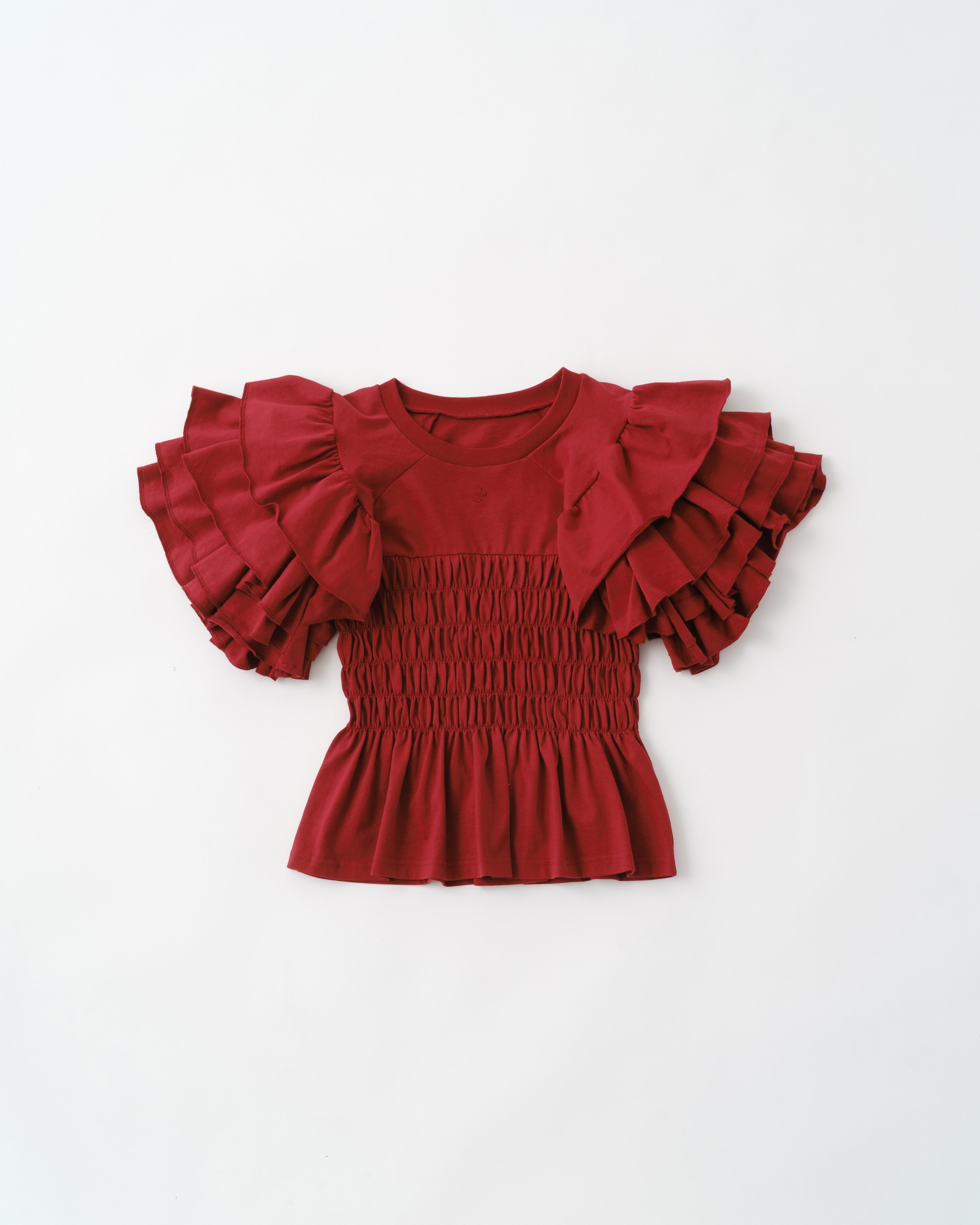 TIERED FRILL SLEEVE SHIRRING T-SHIRT