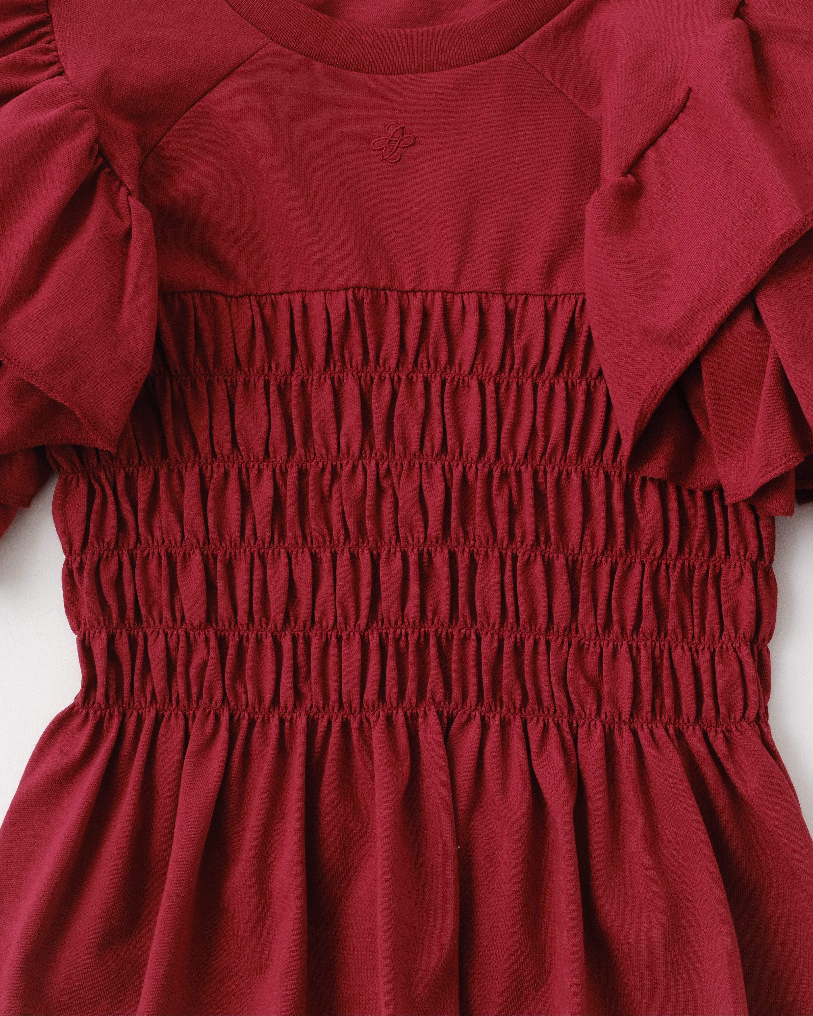 TIERED FRILL SLEEVE SHIRRING T-SHIRT