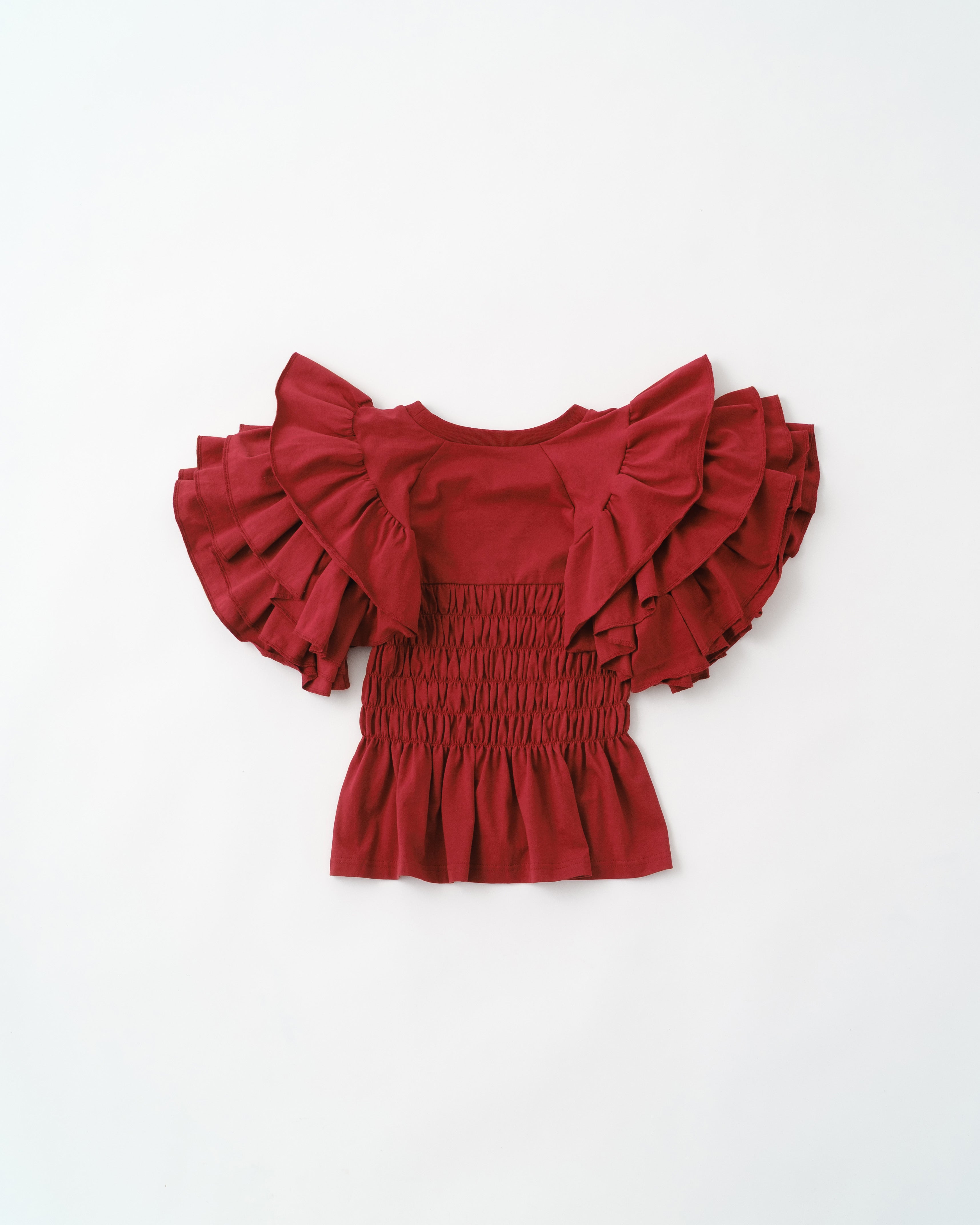 TIERED FRILL SLEEVE SHIRRING T-SHIRT