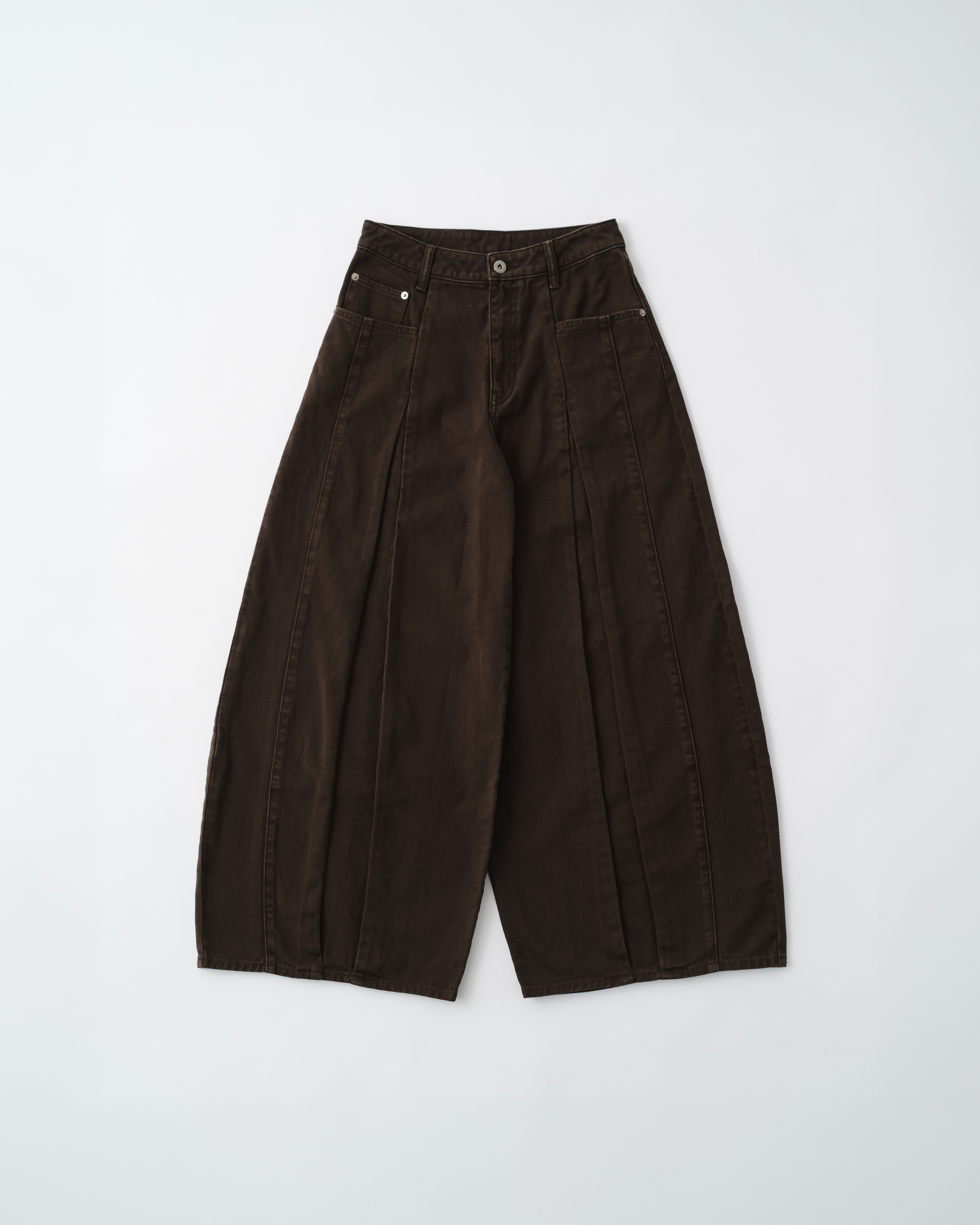 Pleated balloon denim pants (brown)