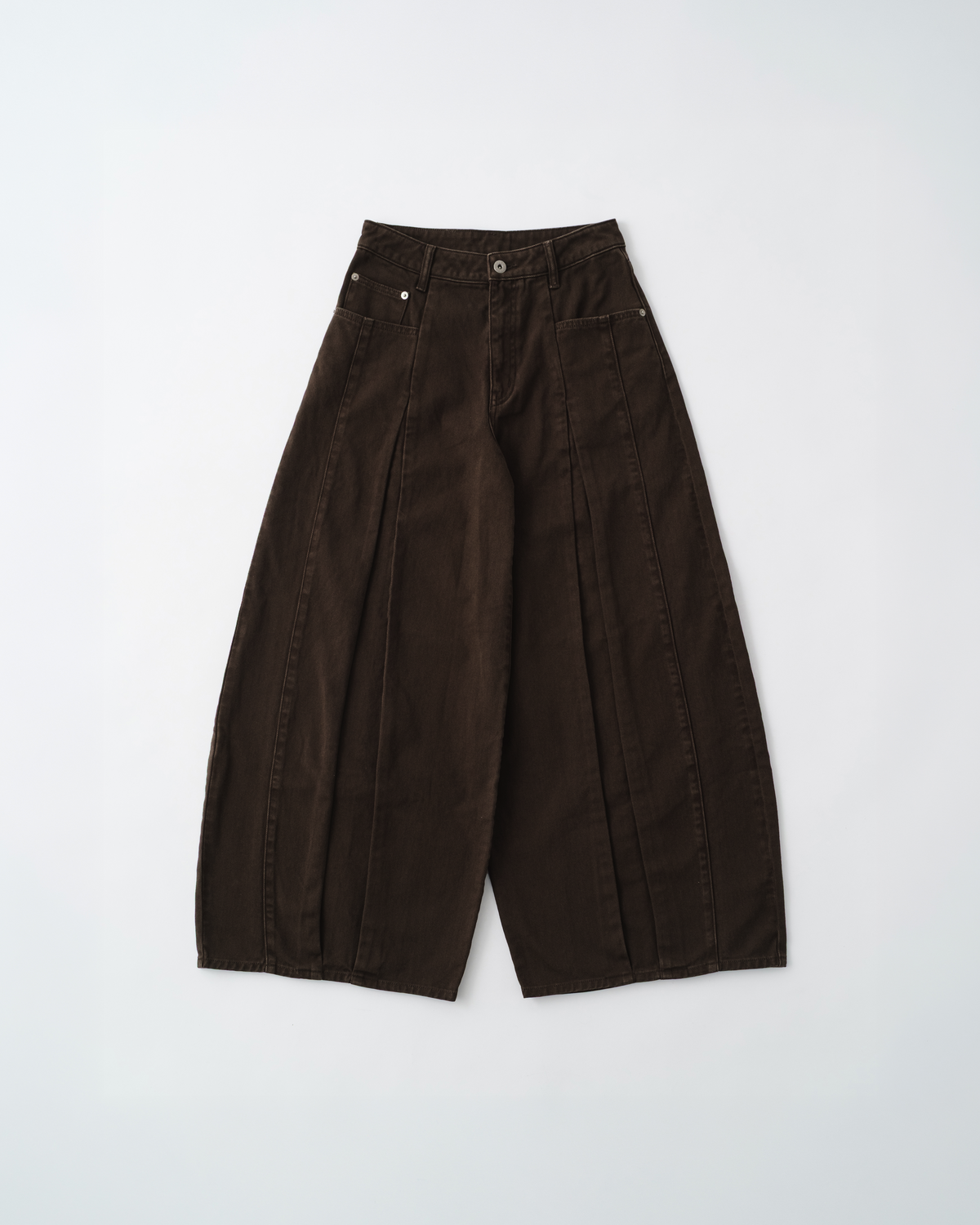 Pleated balloon denim pants (brown)