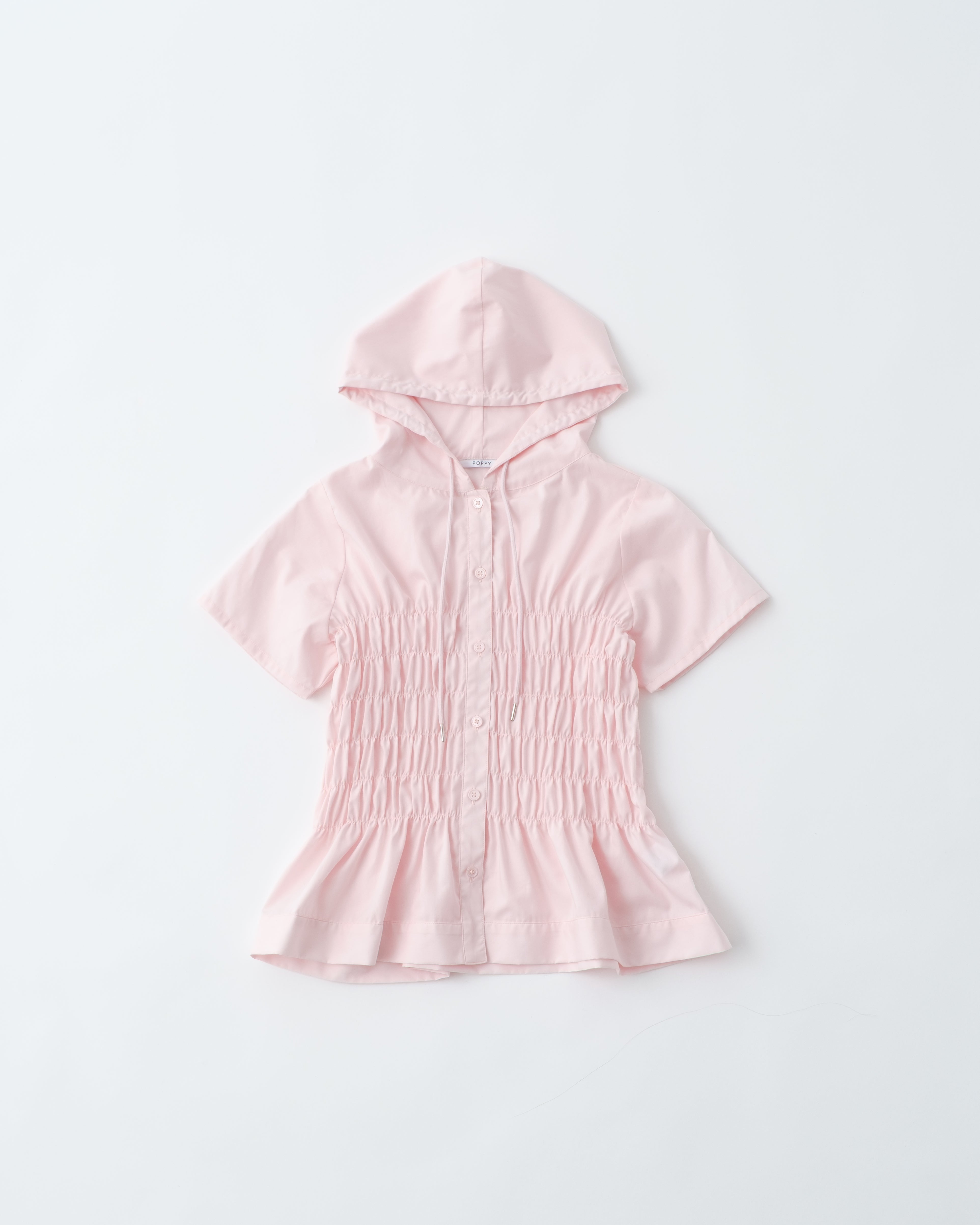 Short sleeve shirring hoodie shirt