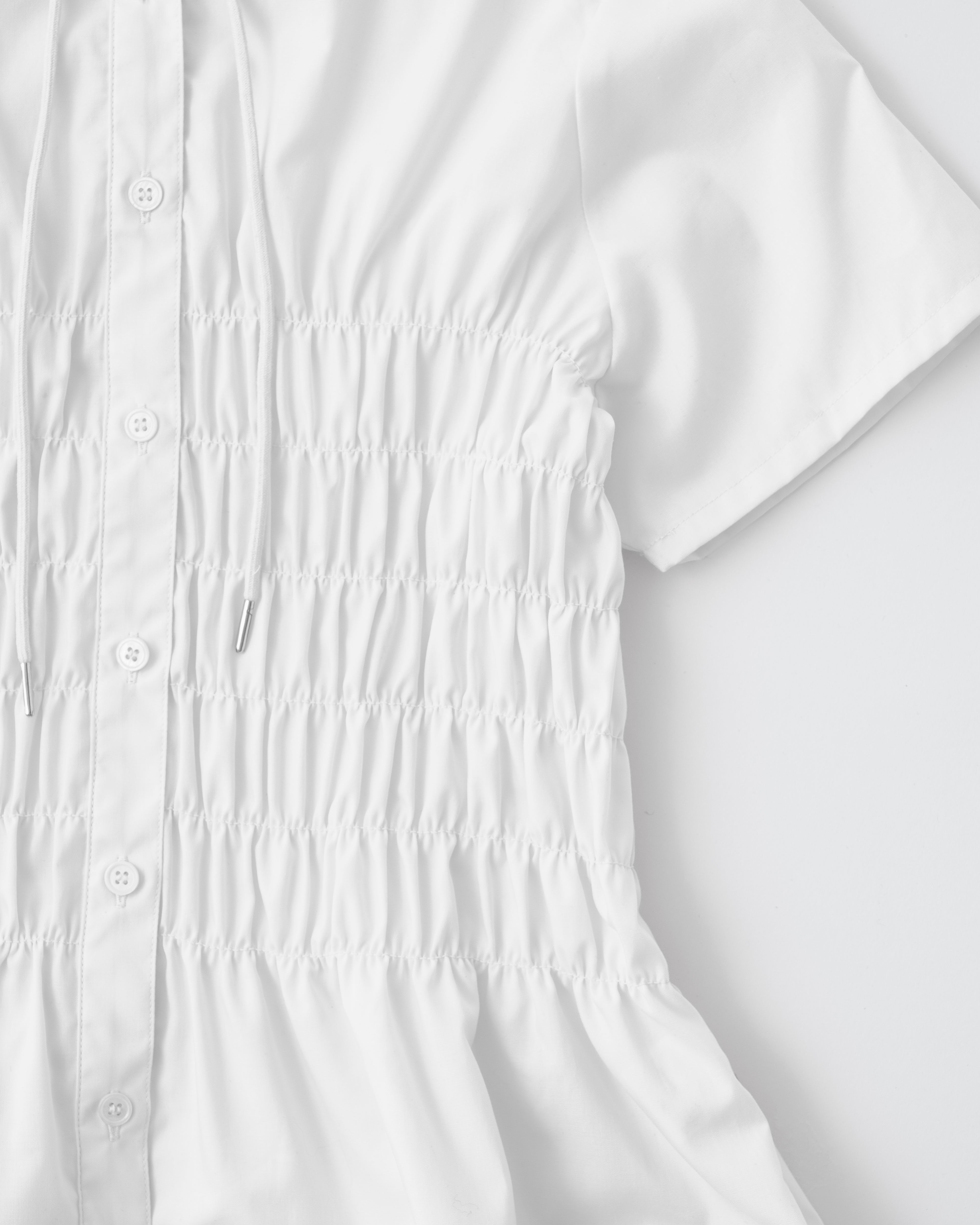 Short sleeve shirring hoodie shirt
