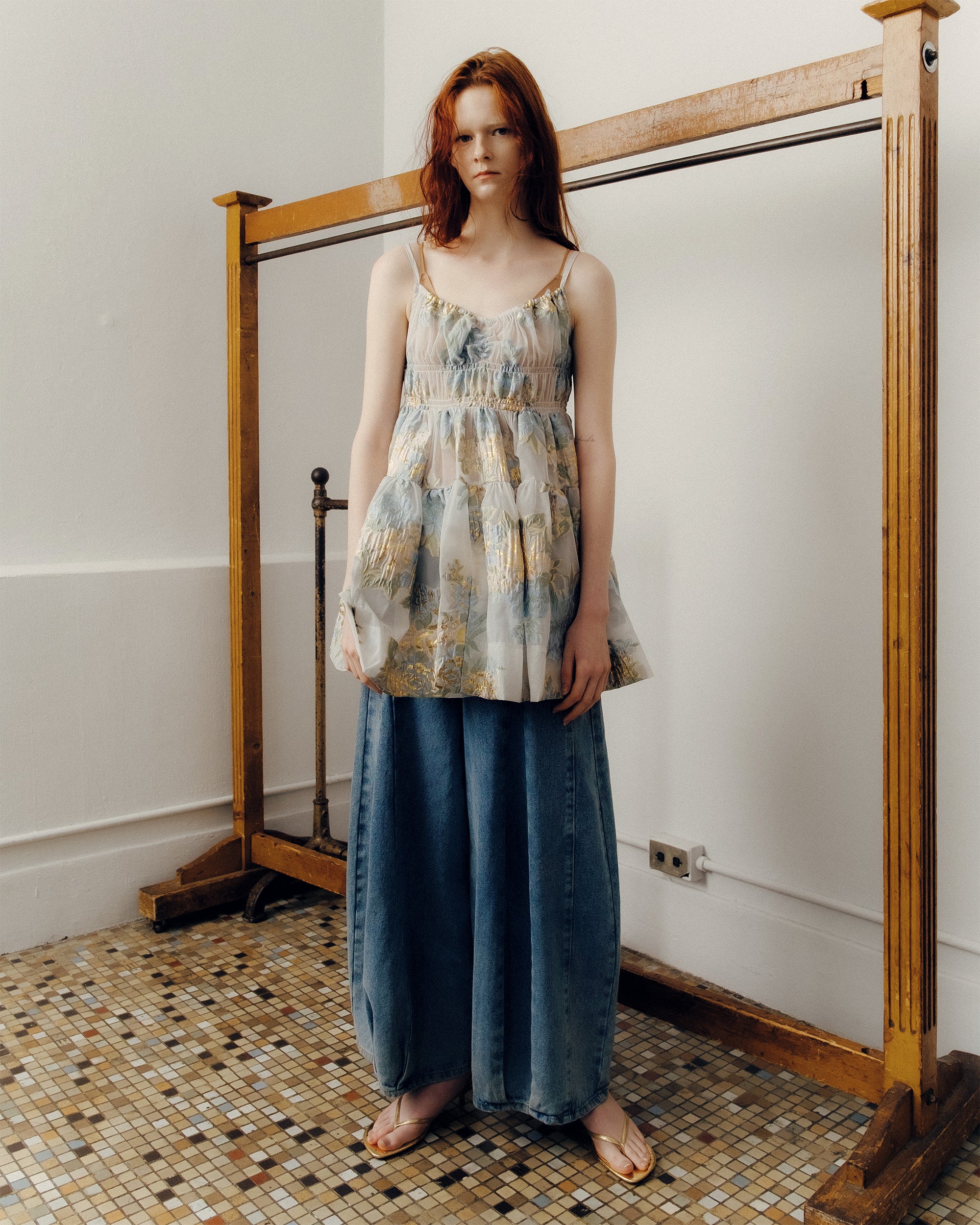Gold jacquard flare tunic