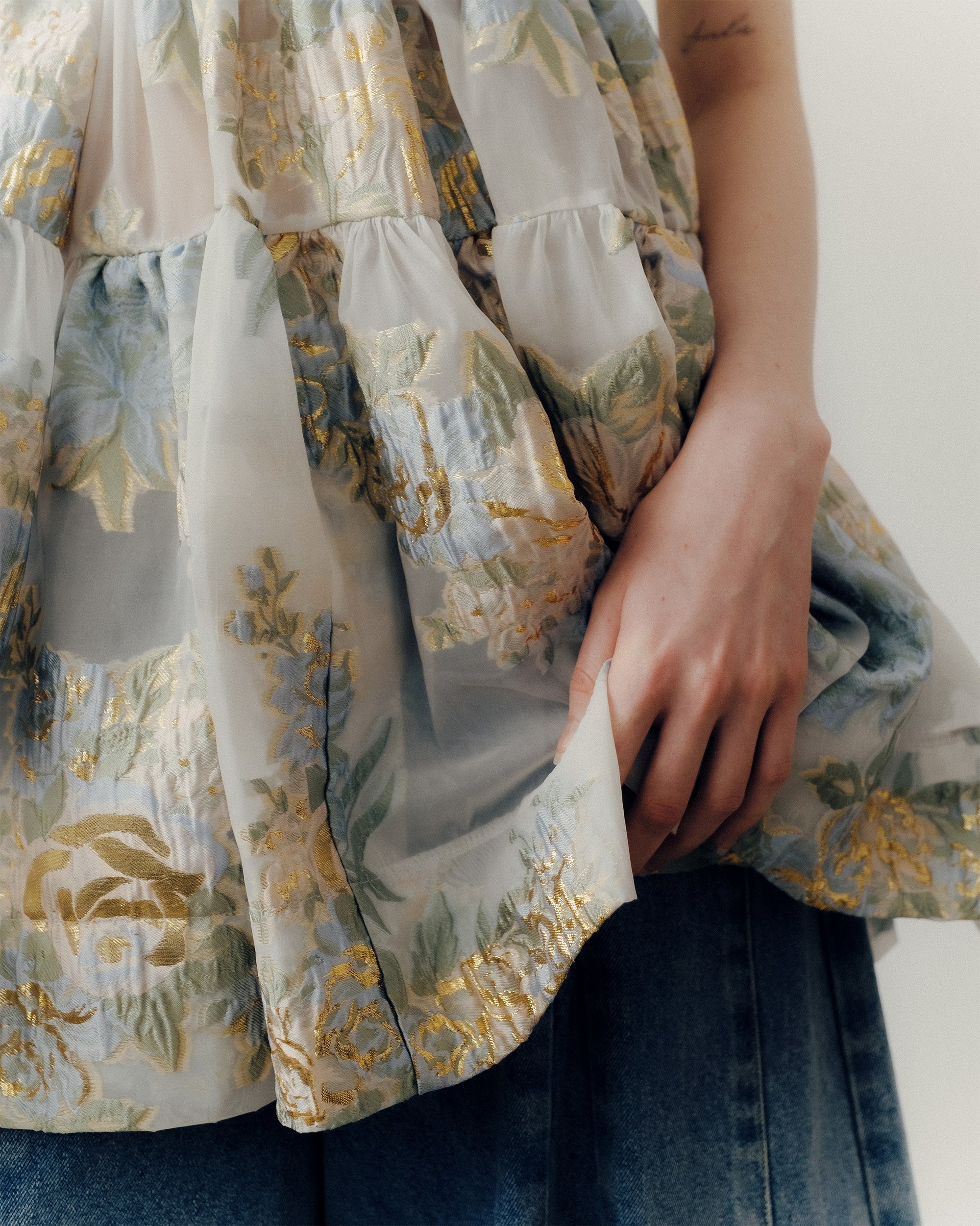 Gold jacquard flare tunic