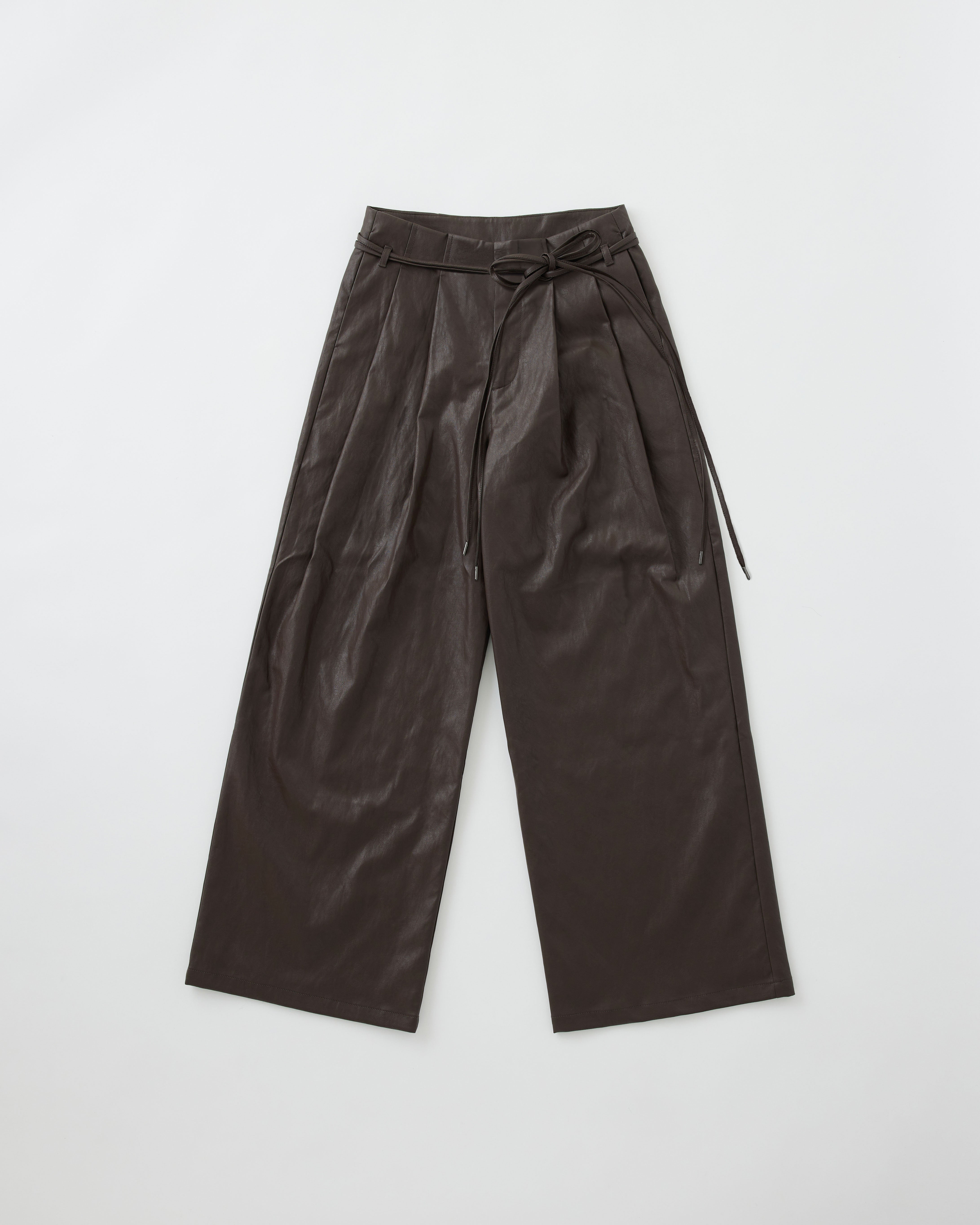 Leather-like bow belted pants