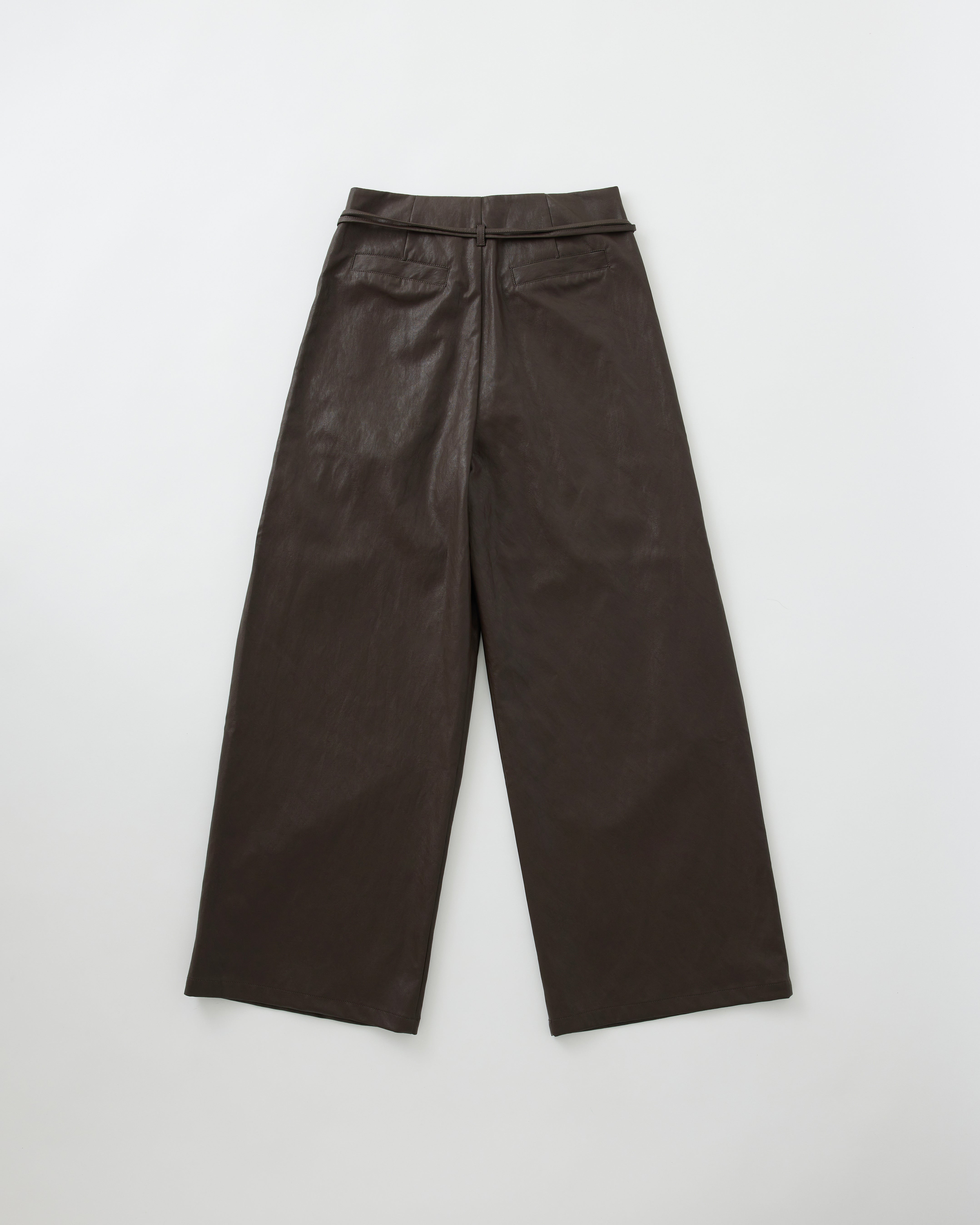 Leather-like bow belted pants