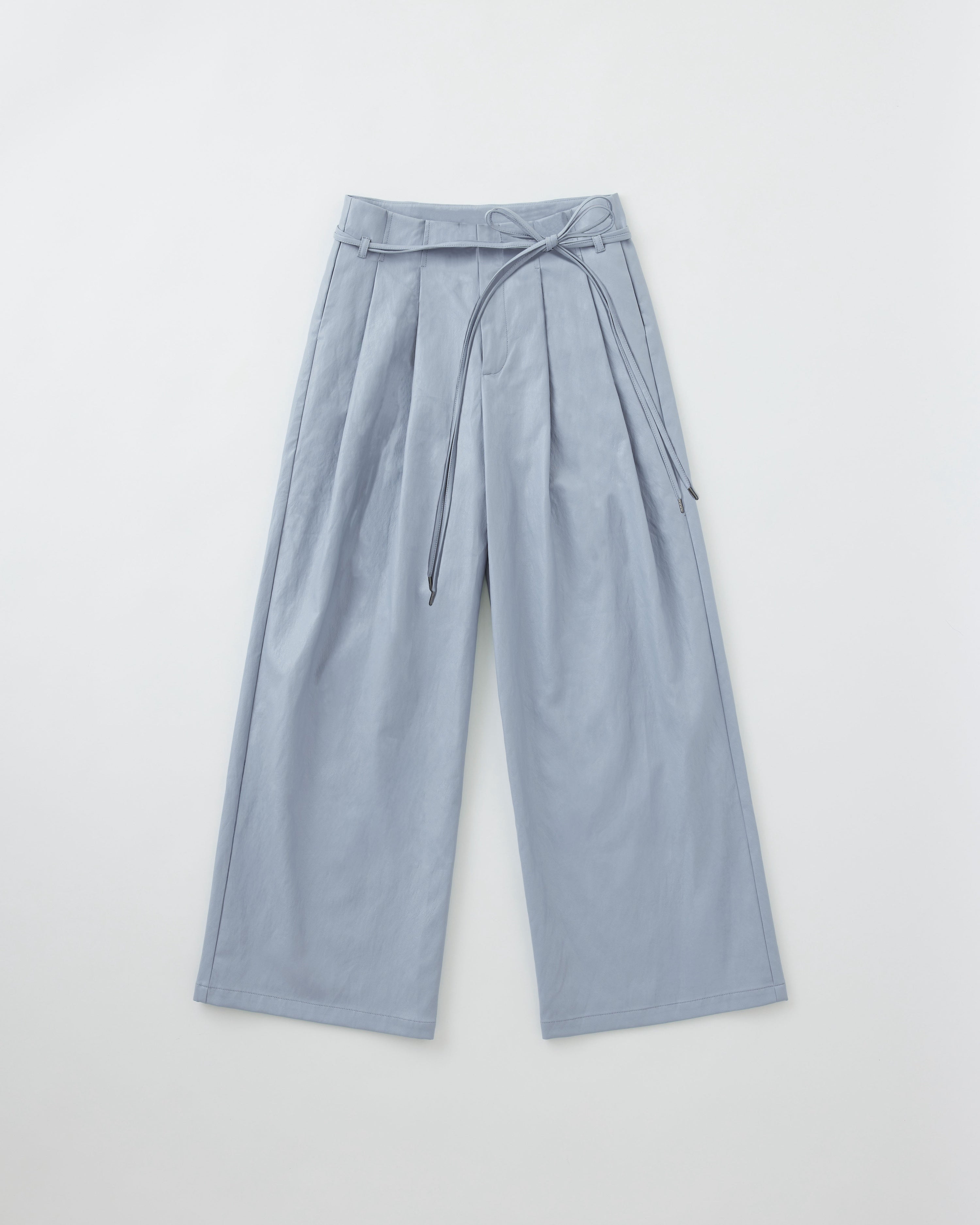Leather-like bow belted pants