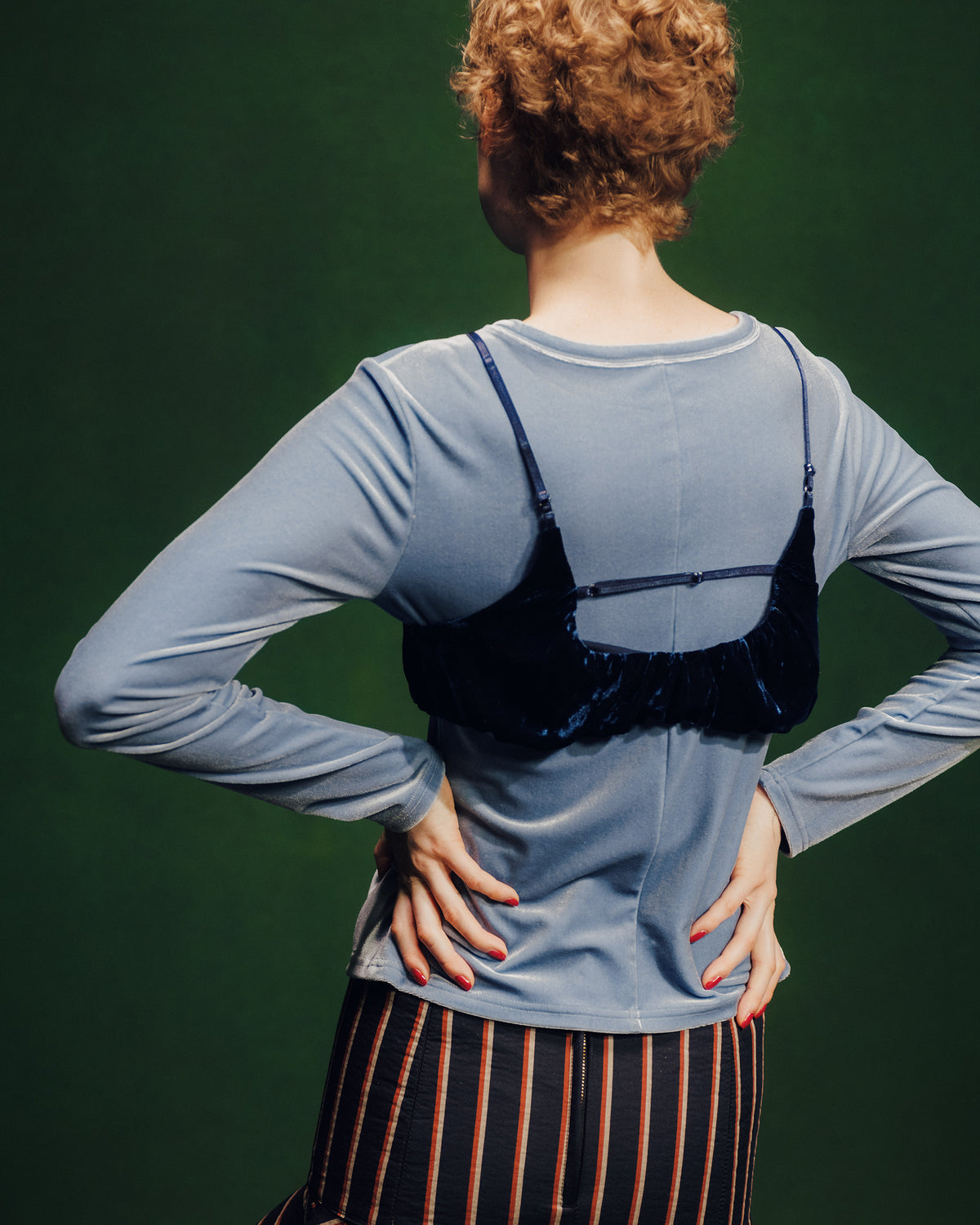 Bicolor two-piece velour top