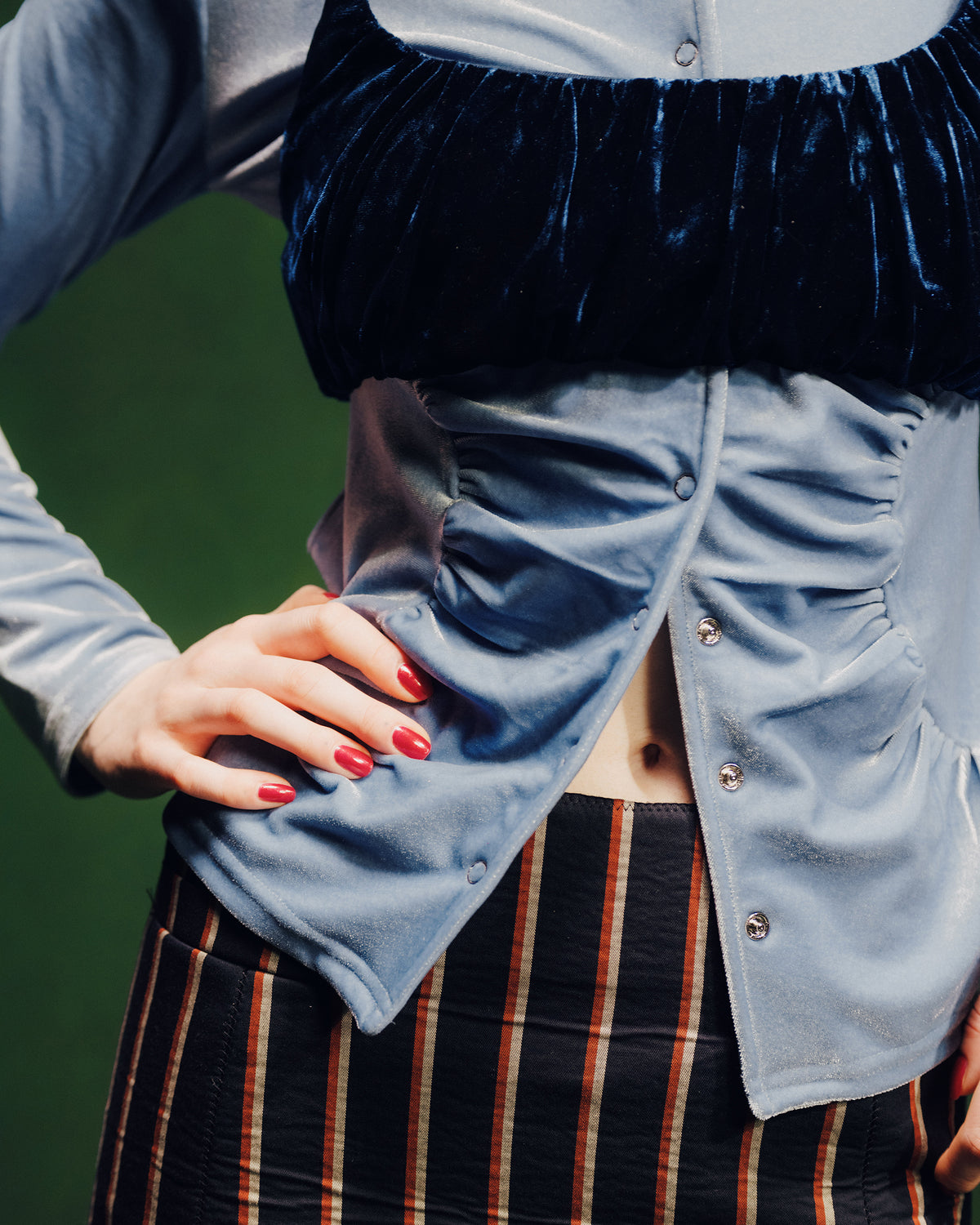 Bicolor two-piece velour top