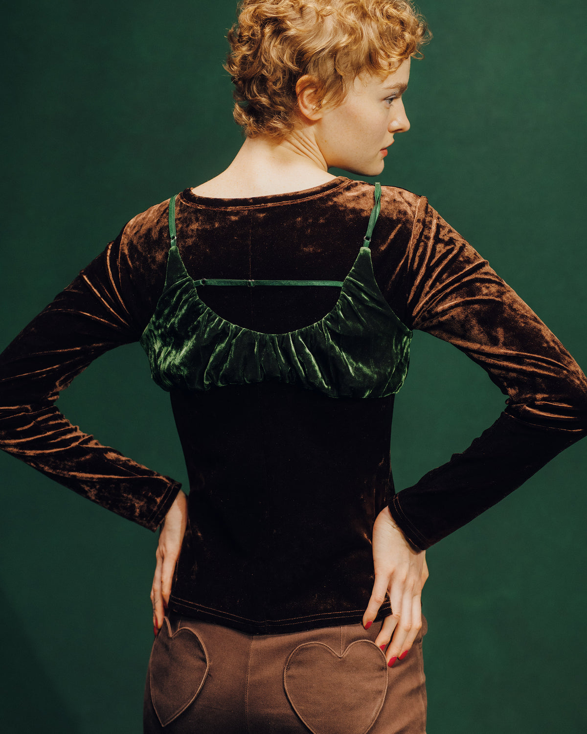 Bicolor two-piece velour top