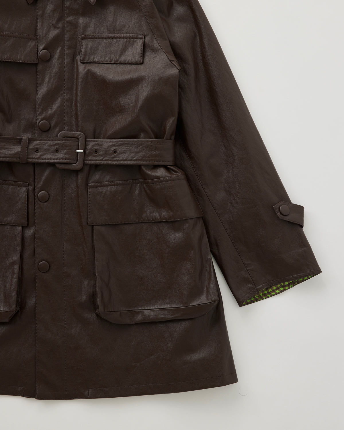 Fake leather utility midi coat