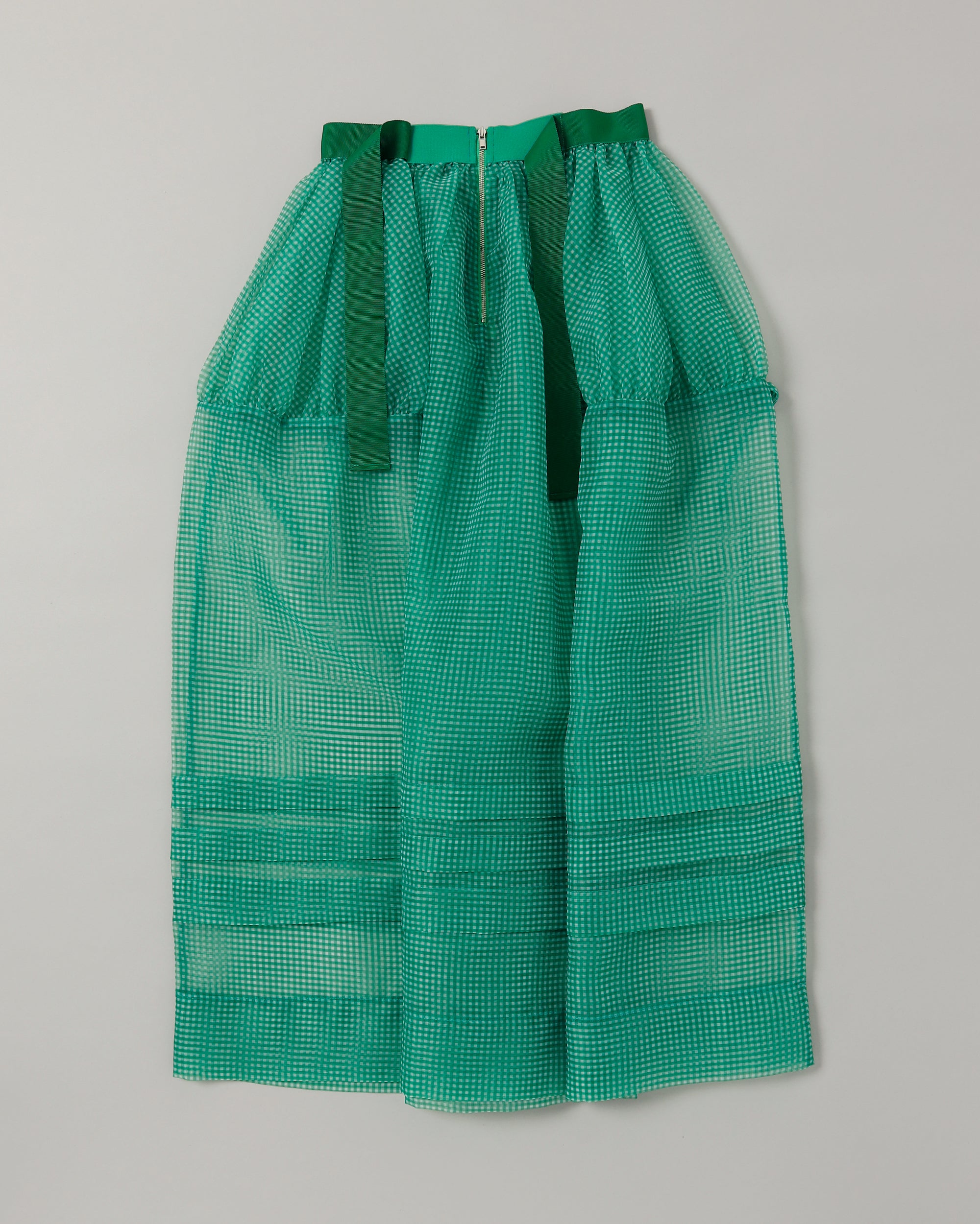Gingham organza tuck skirt (green)