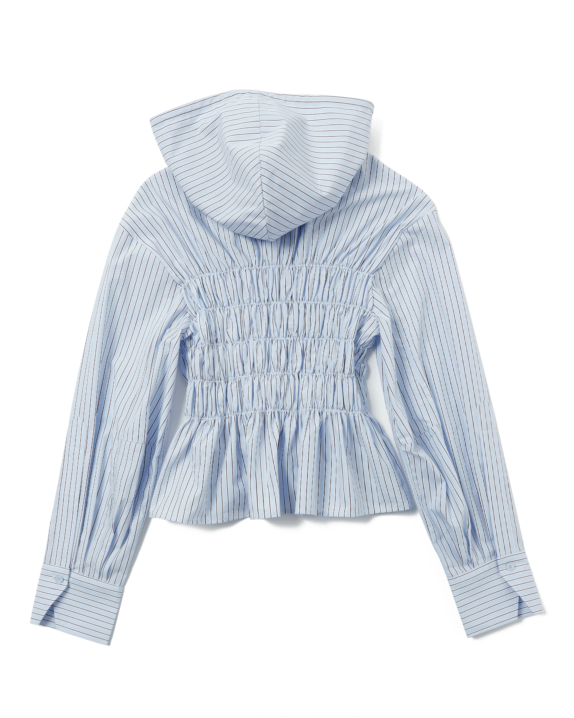 Shirring hoodie shirt (white / blue stripe)