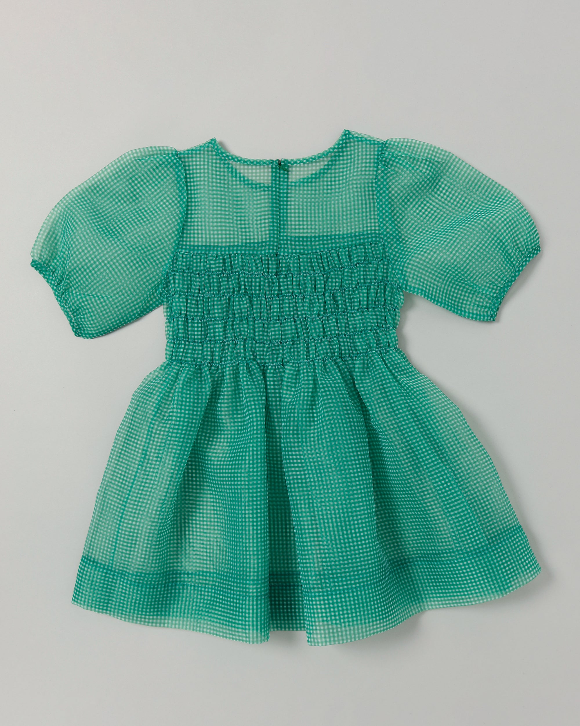 Gingham organza shirred tunic (green)