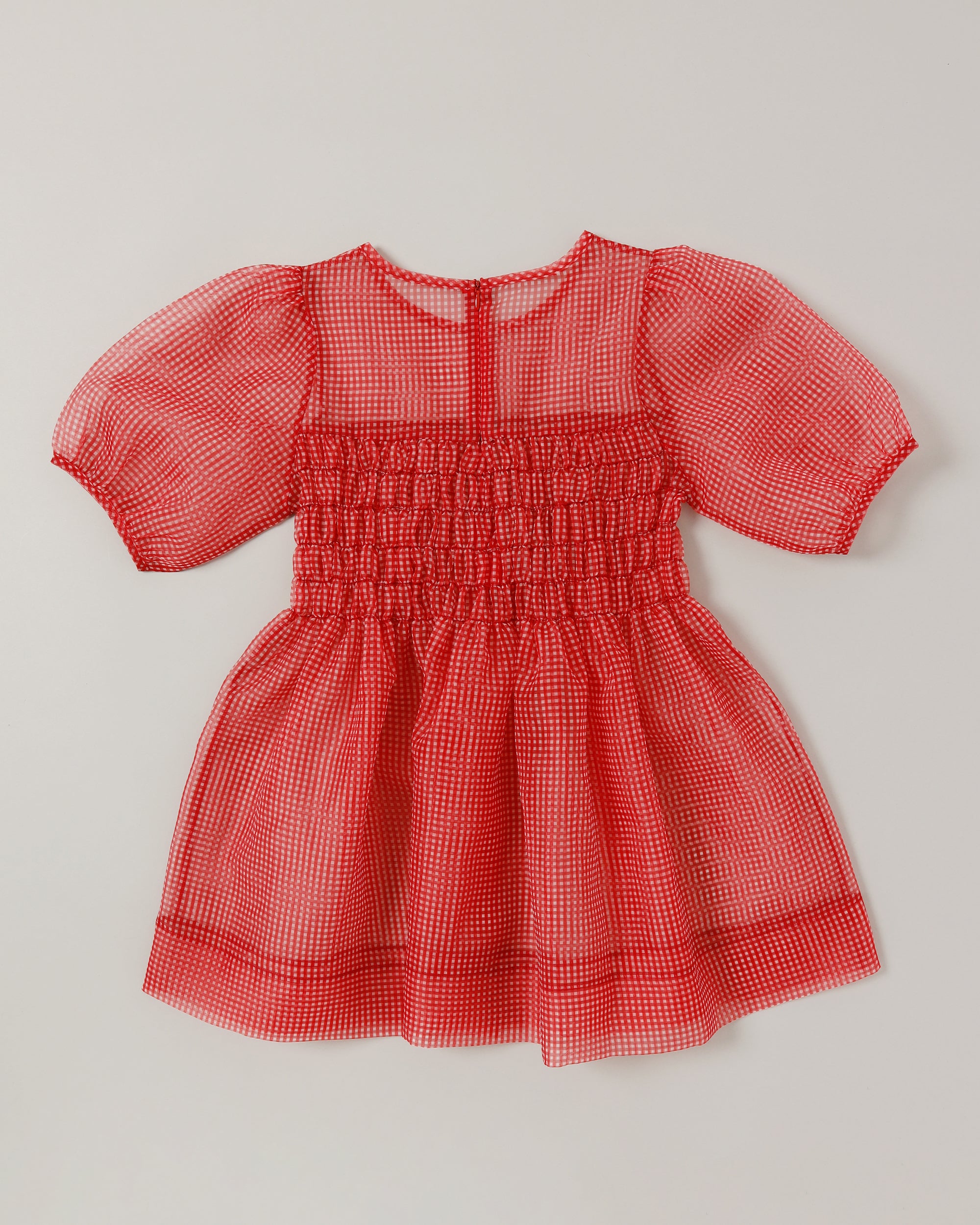 Gingham organza shirred tunic (red)