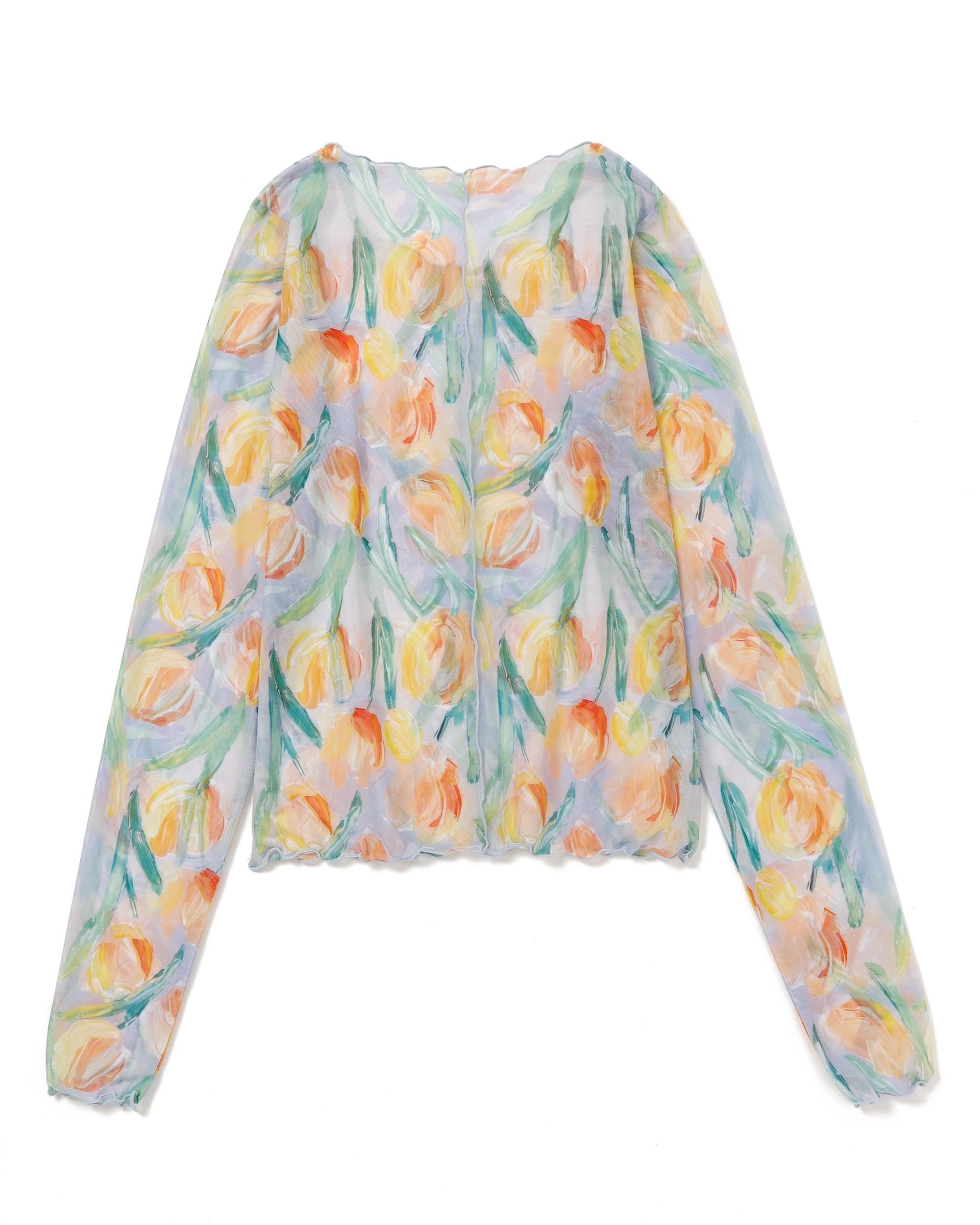 Orange tulip see-through tops (Crew neck)