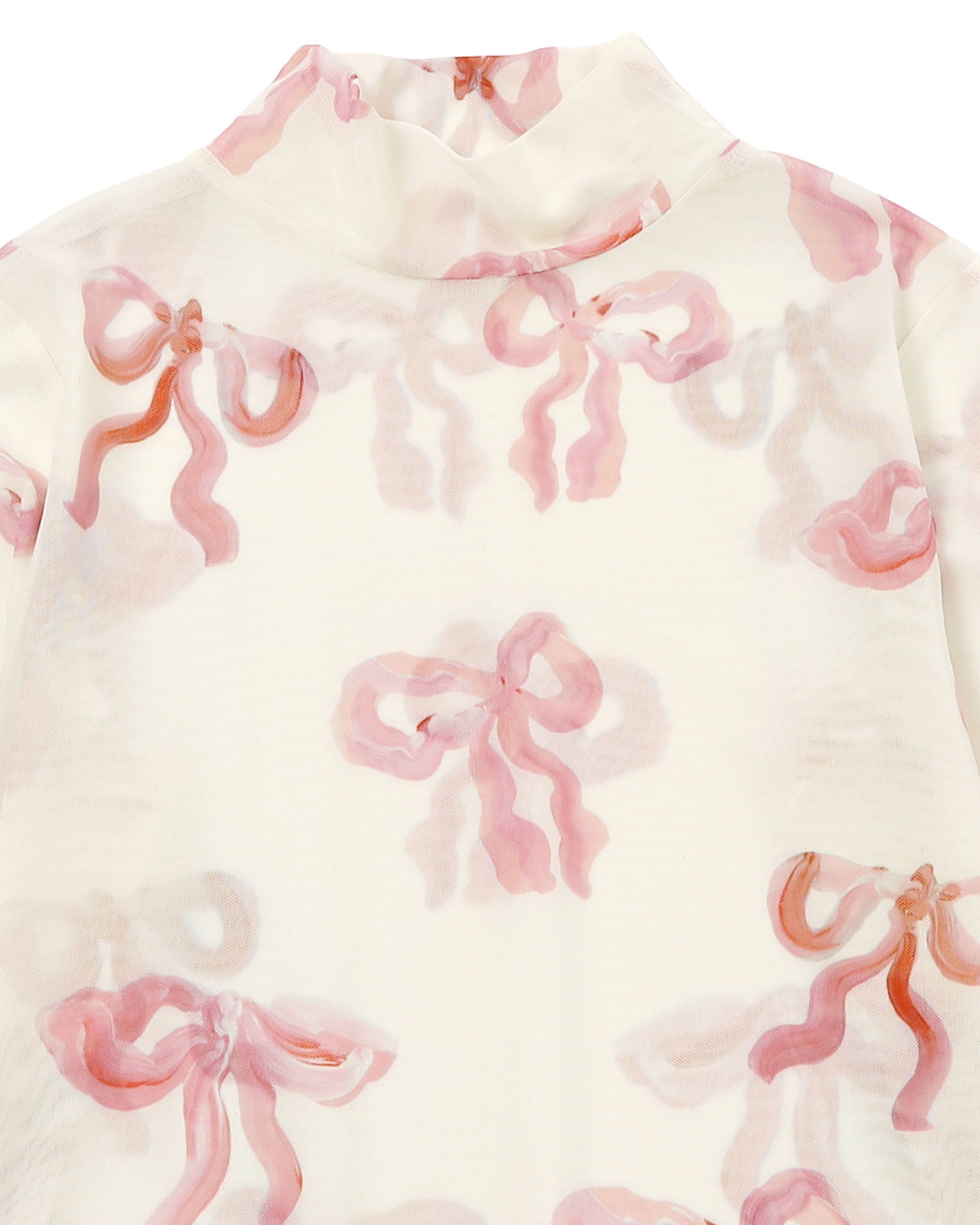 Pink ribbon see-through tops (High neck)