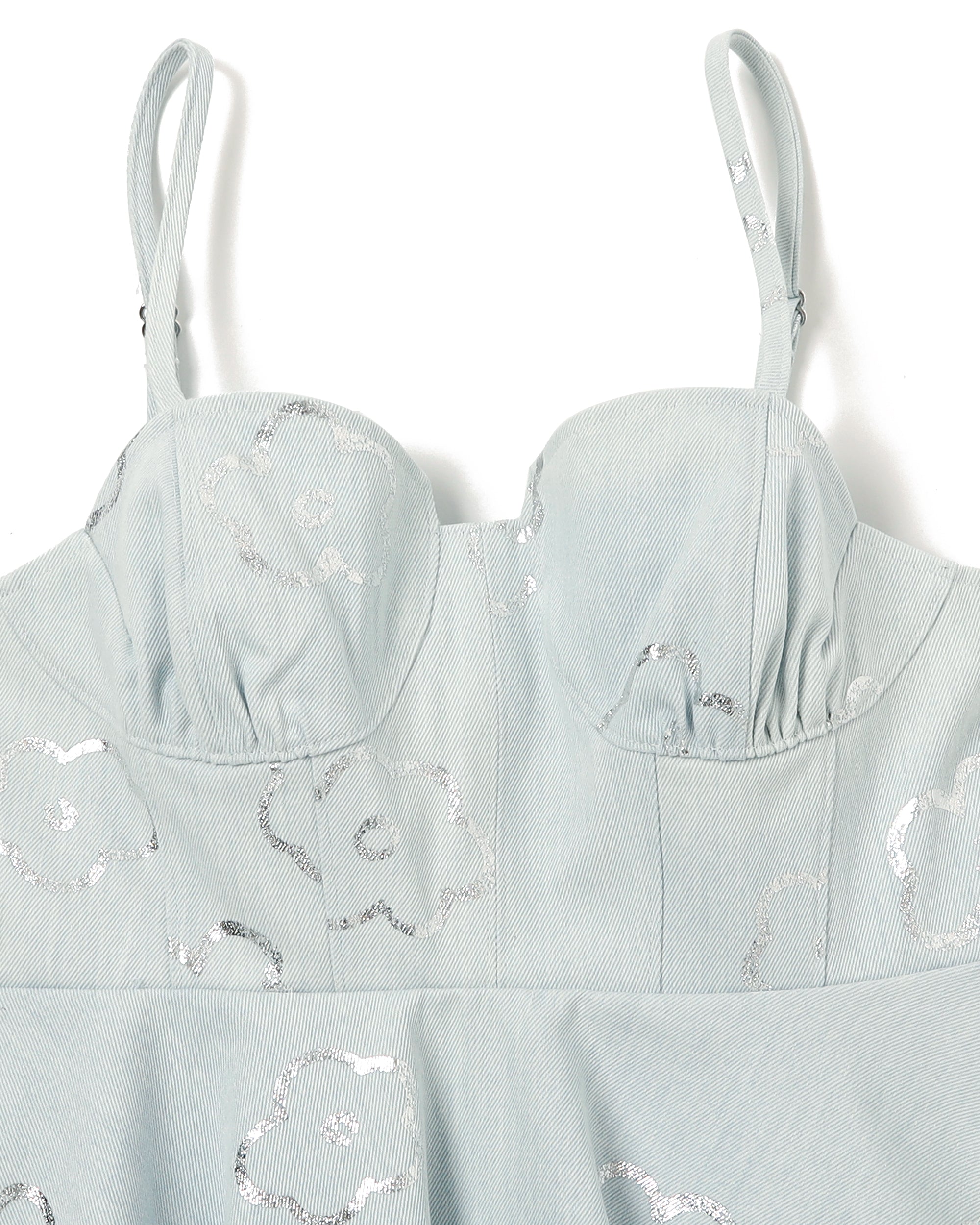 SILVER FLOWER DENIM TUNIC(LIGHT BLUE)