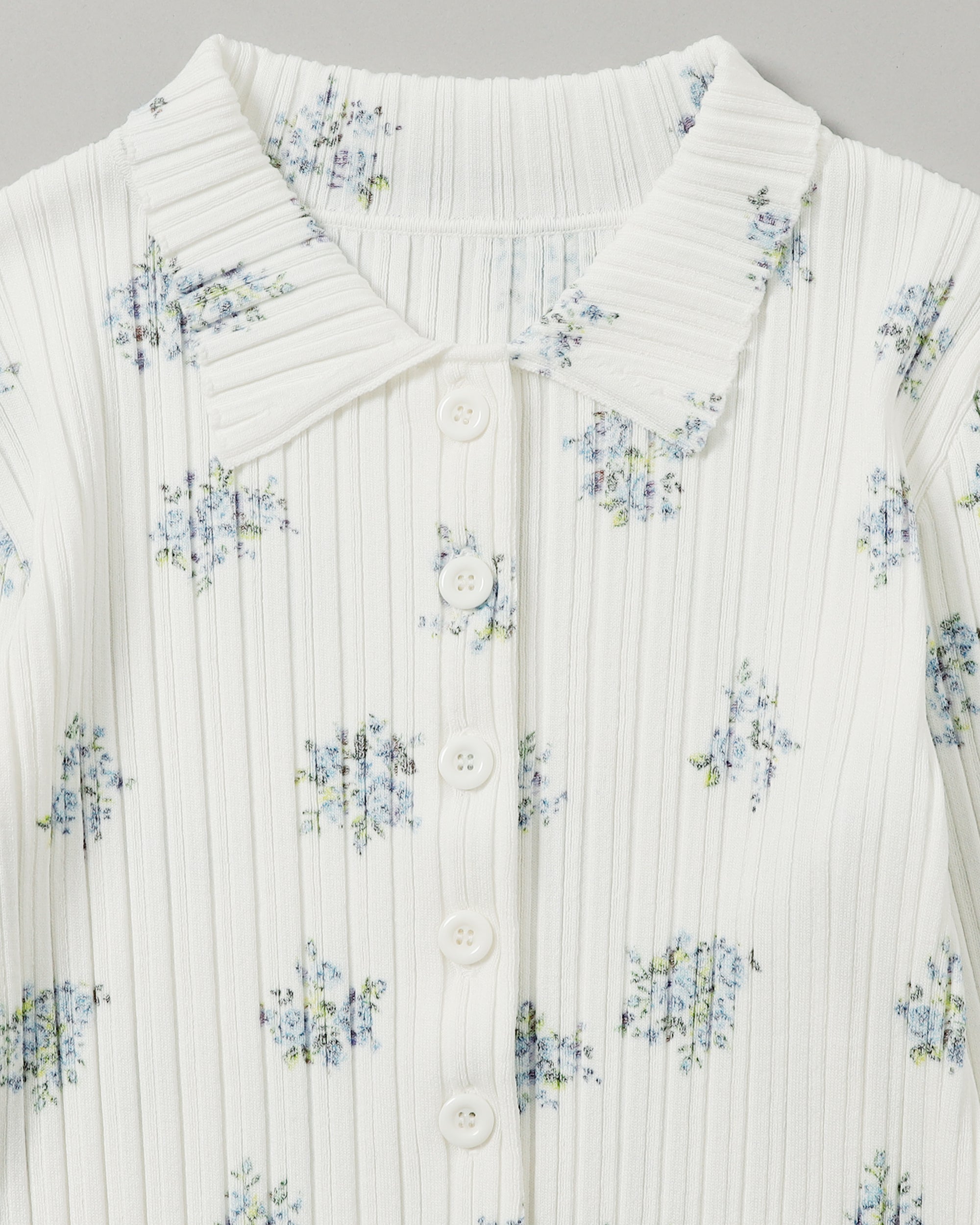 Blue flower rib knit cardigan