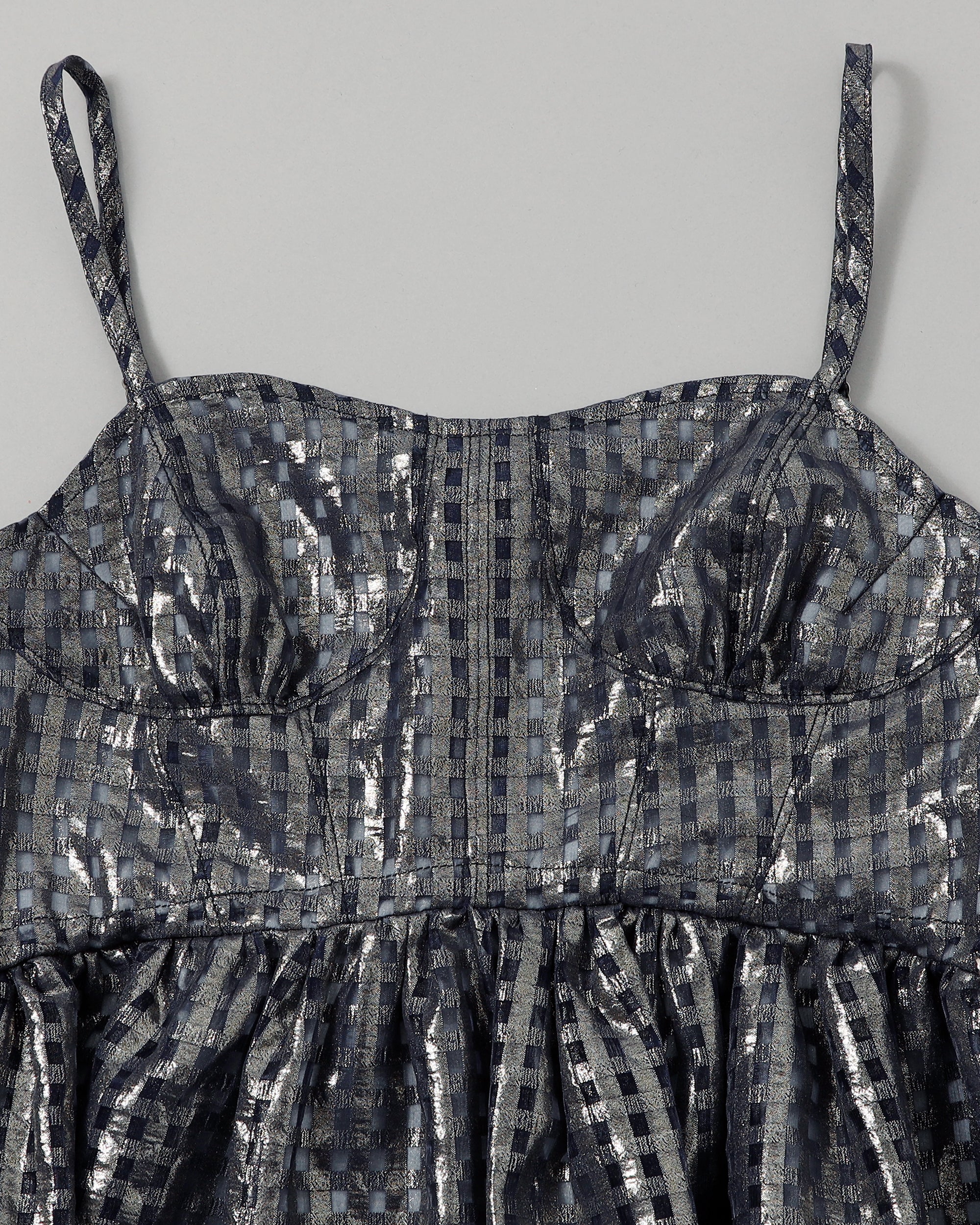 Metallic gingham balloon tunic