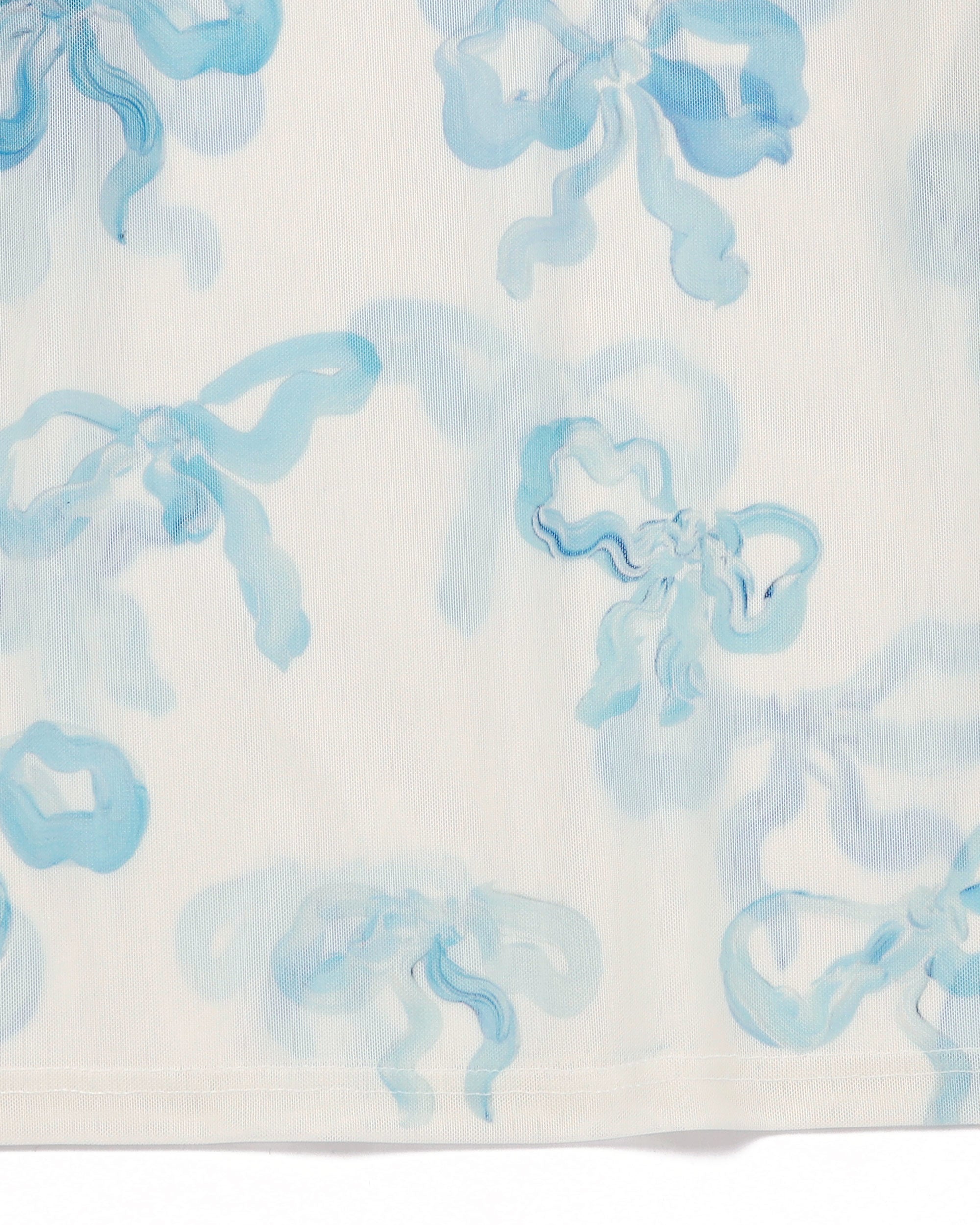 Baby blue ribbon see-through tops(Round neck)