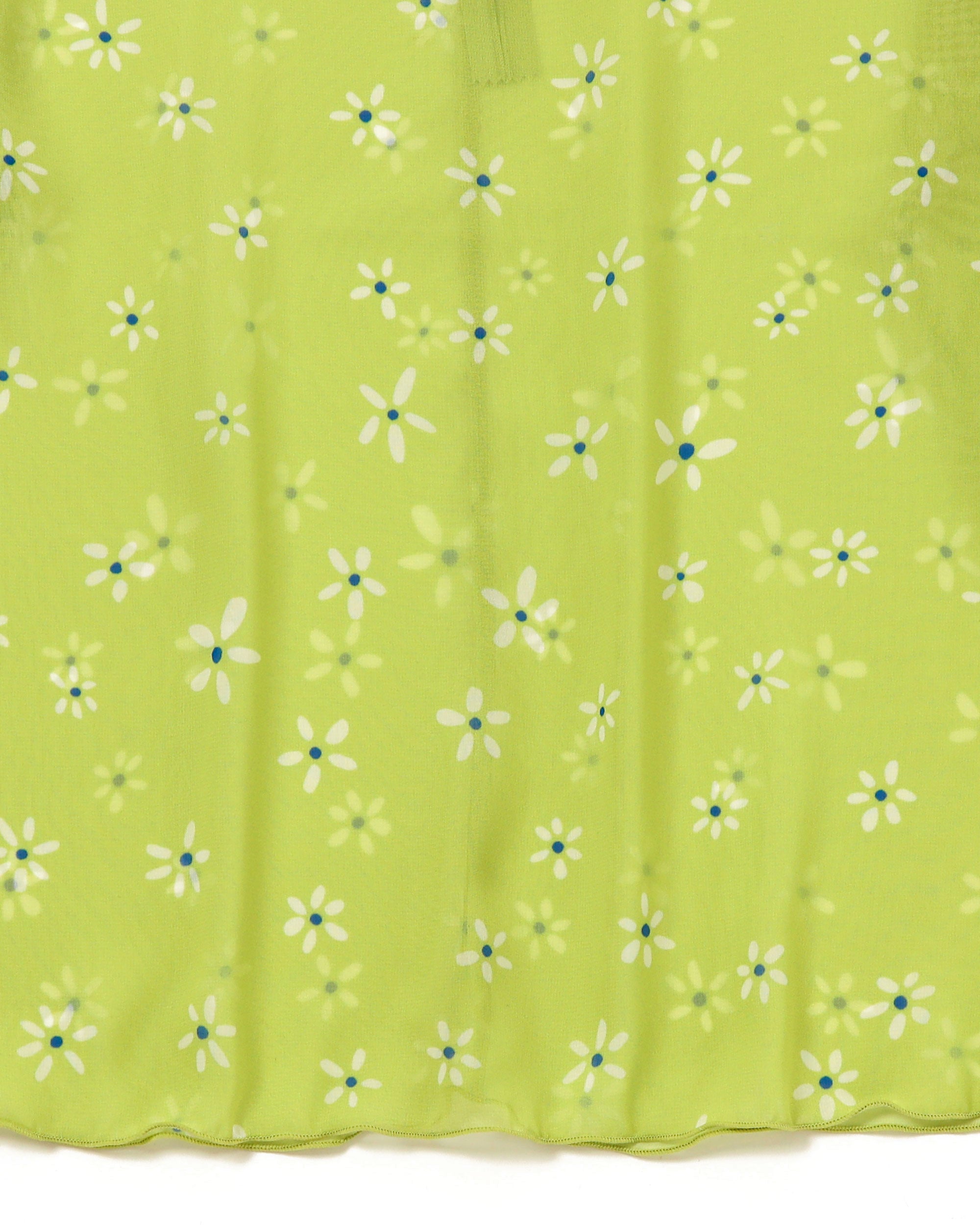 Pistachio green flower chiffon see-through tops