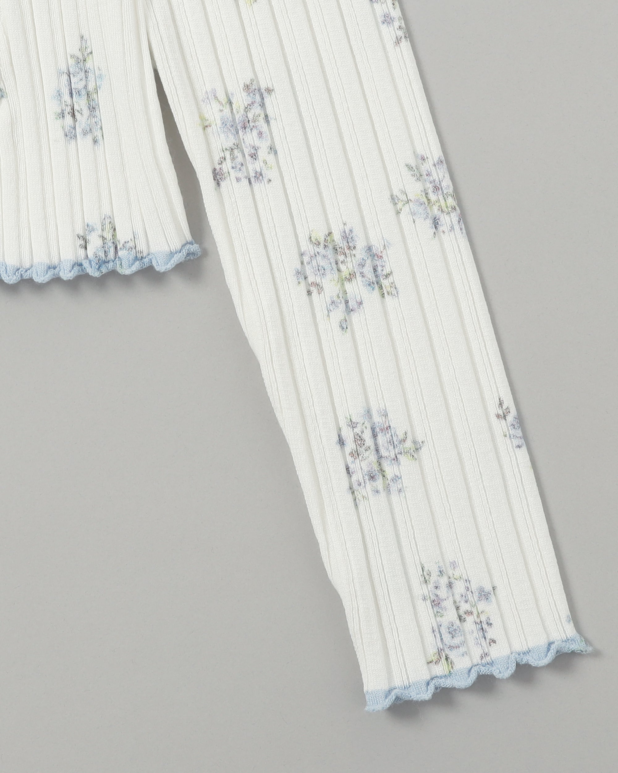 Blue flower rib knit top