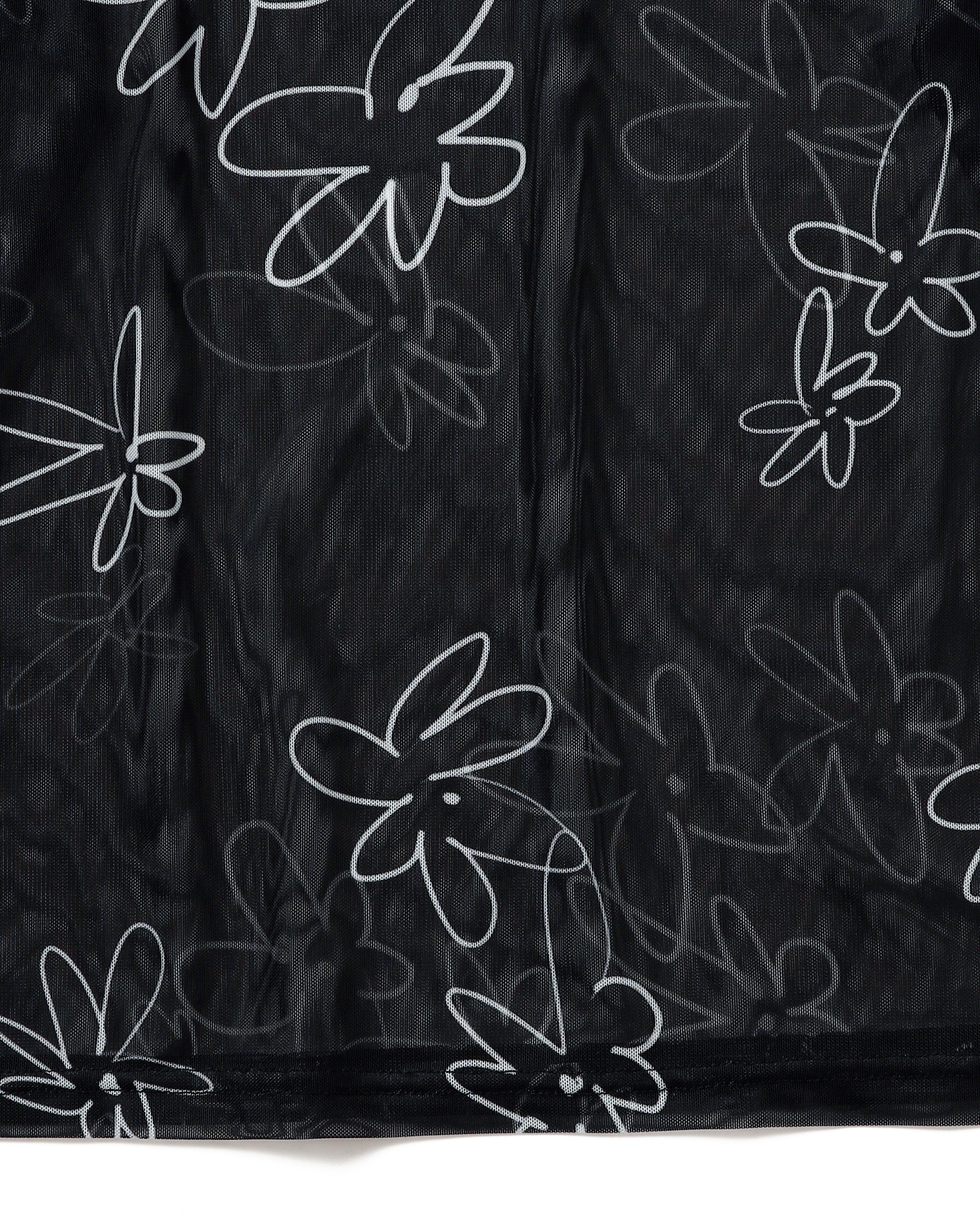 Rough paint black flower see-through tops (Round neck)