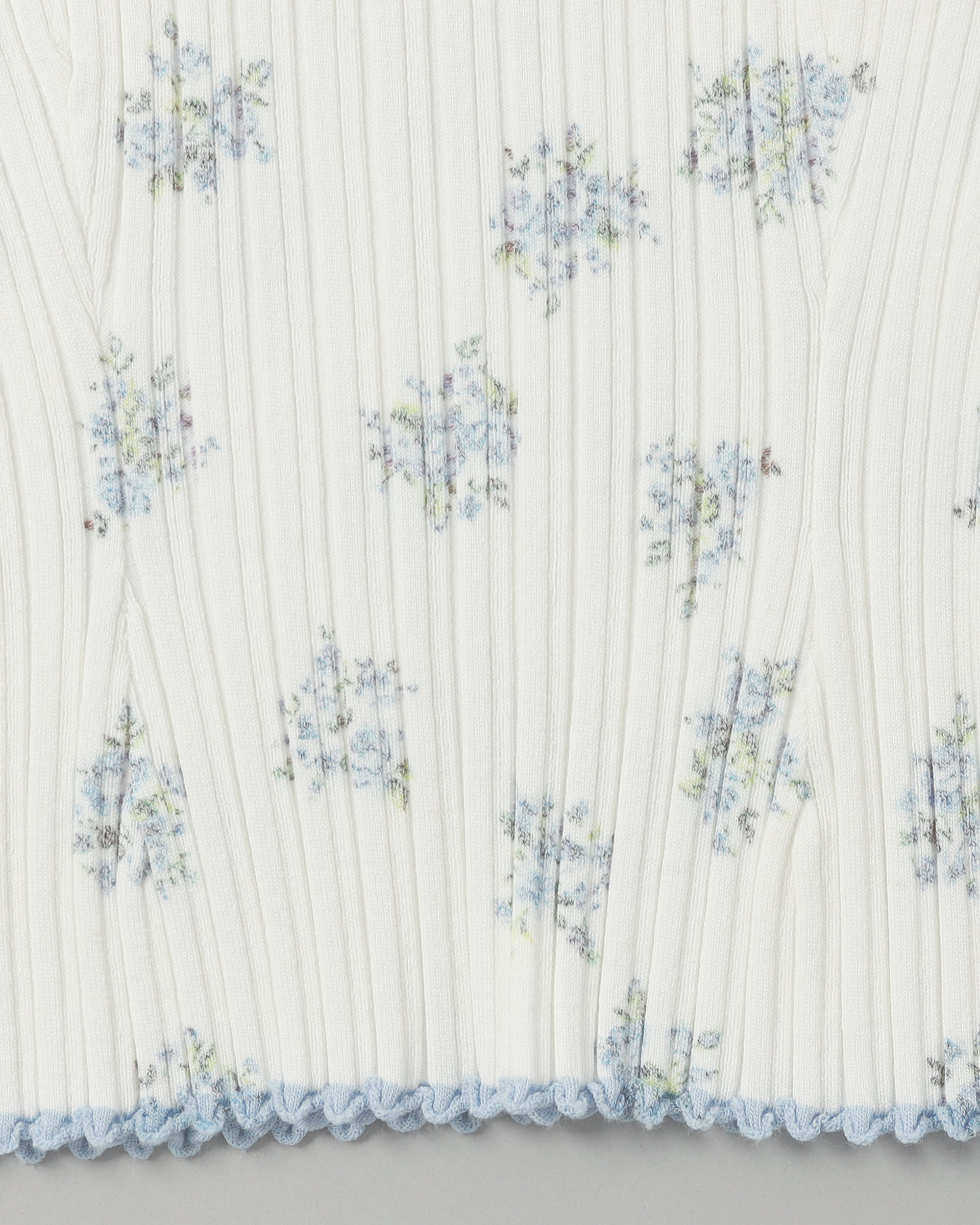 Blue flower rib knit top