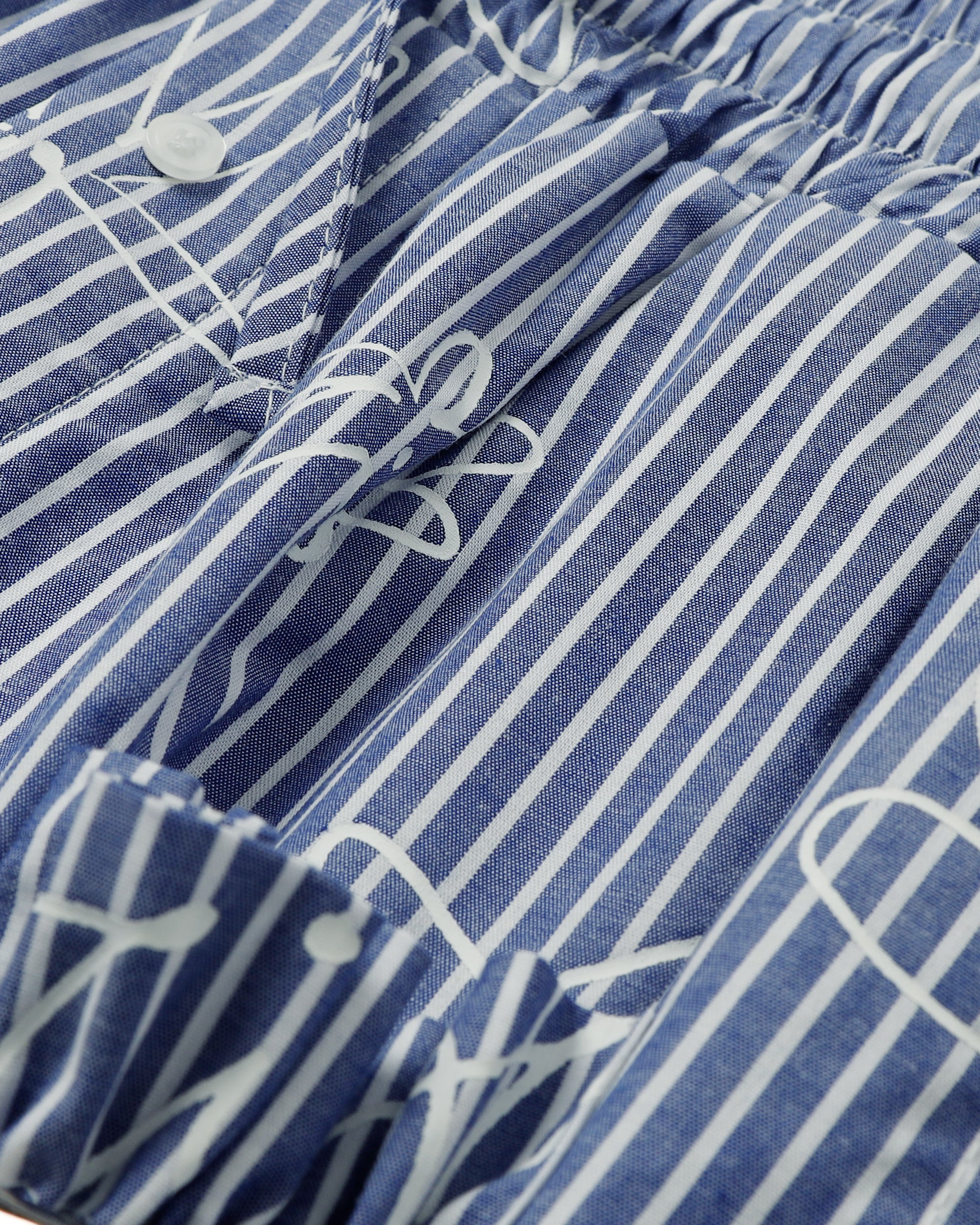 Drawstring pocket short pants (blue stripe flower)