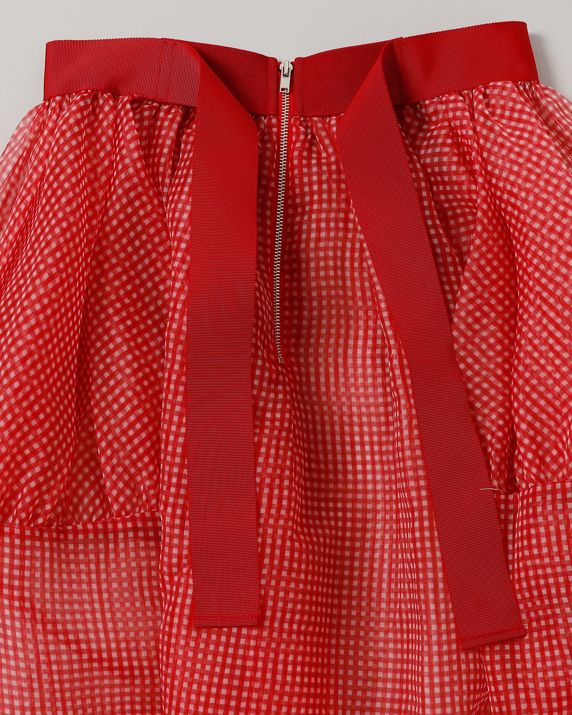 Gingham organza tuck skirt (red)