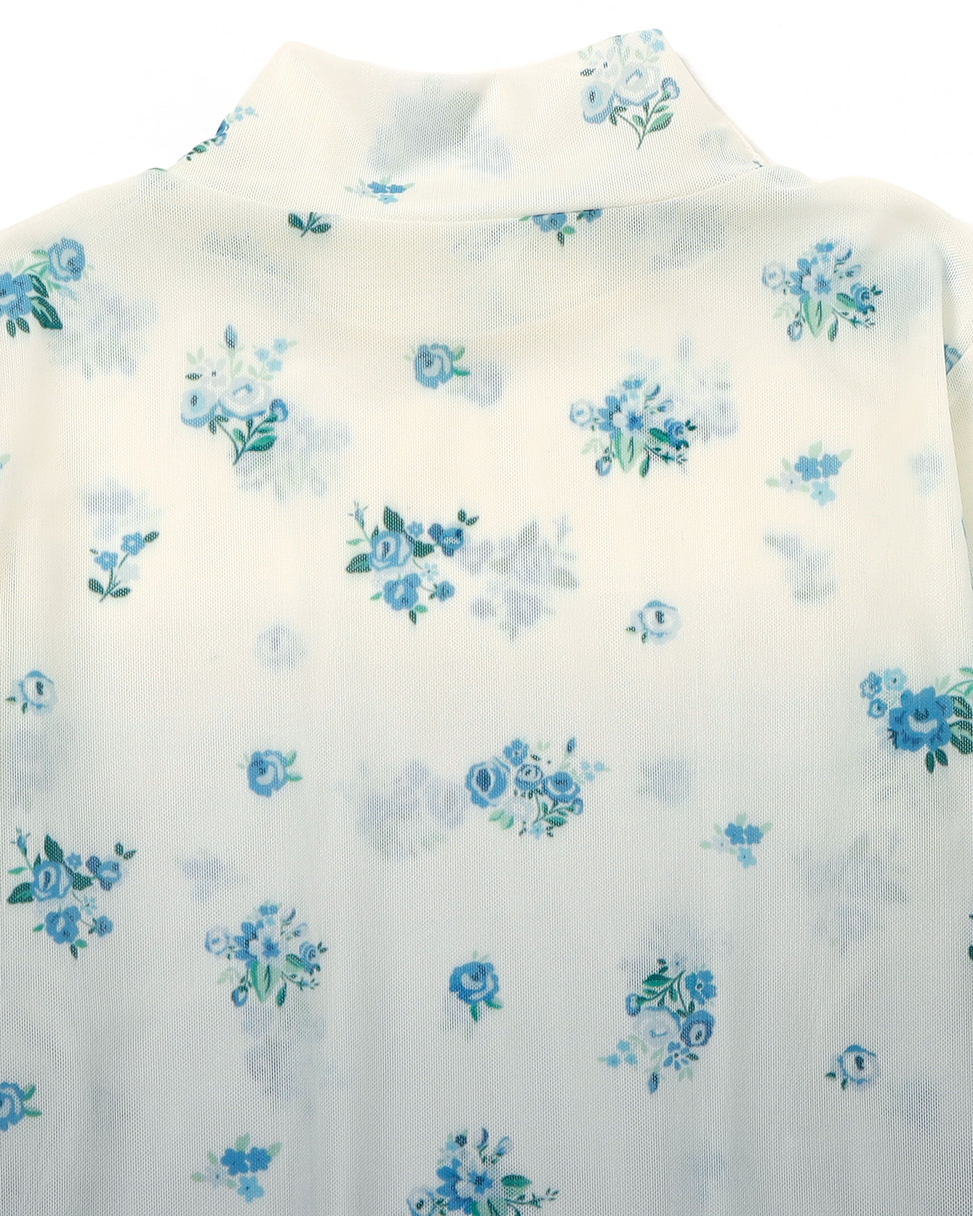 Blue flower gradation see-through tops