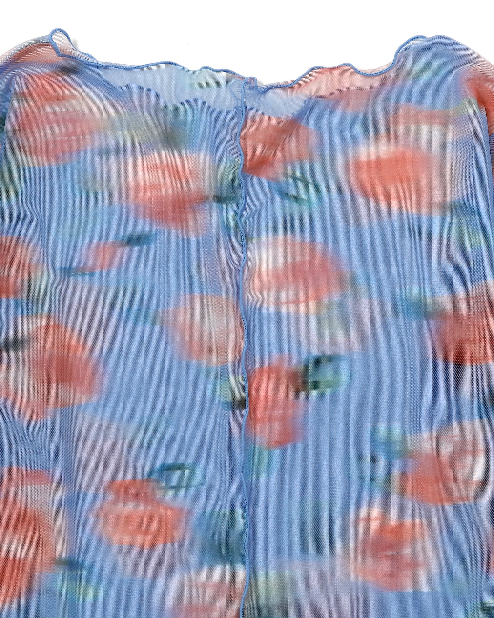 Blurred pink flowers see-through tops (Round neck)