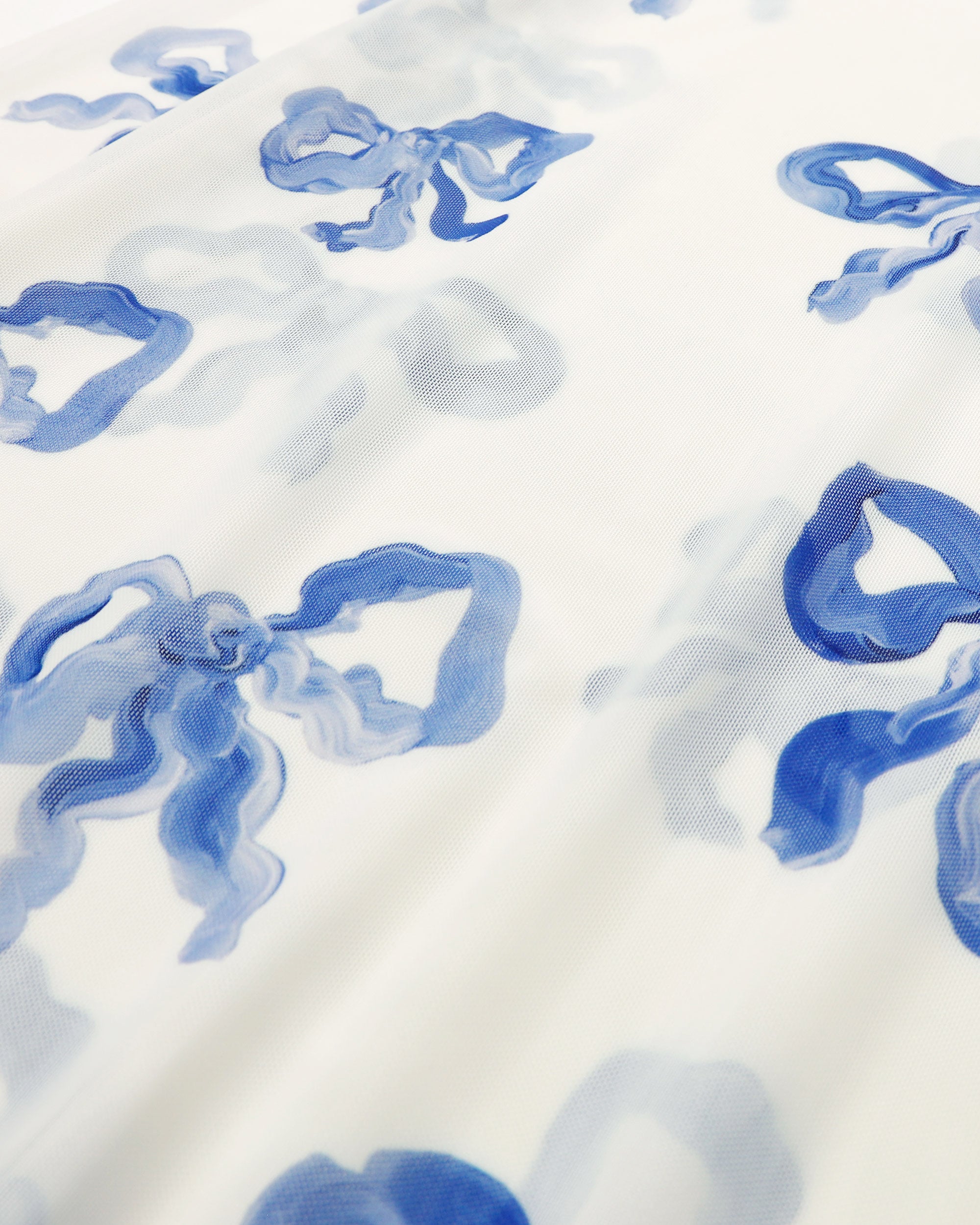 Blue ribbon see-through tops (High neck)