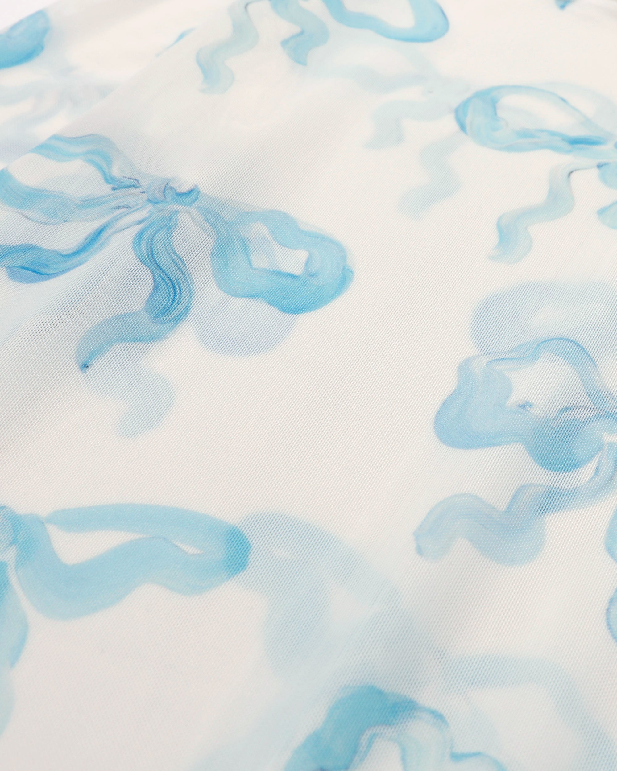 Baby blue ribbon see-through tops (High neck)