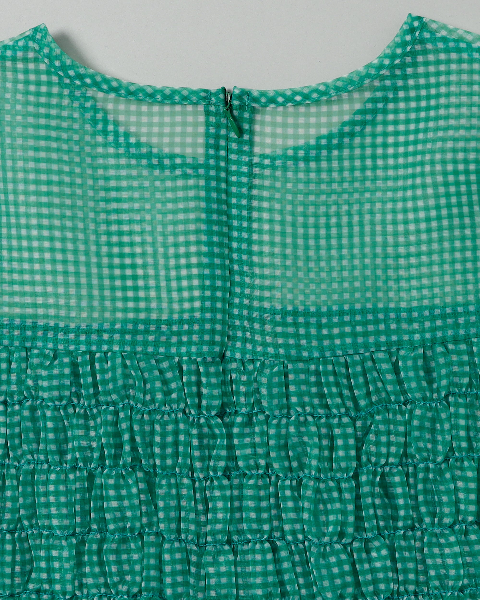 Gingham organza shirred tunic (green)