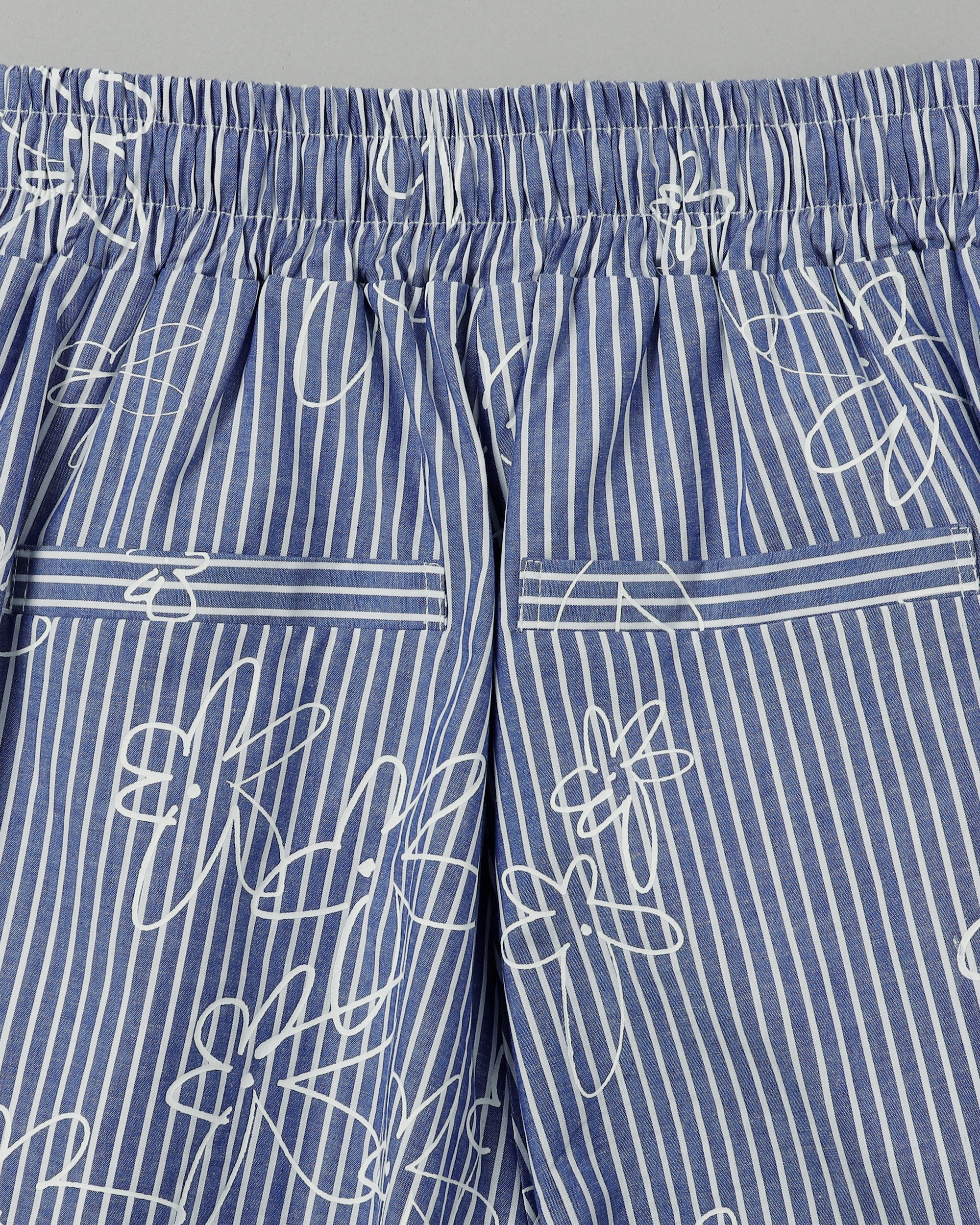 Drawstring pocket short pants (blue stripe flower)