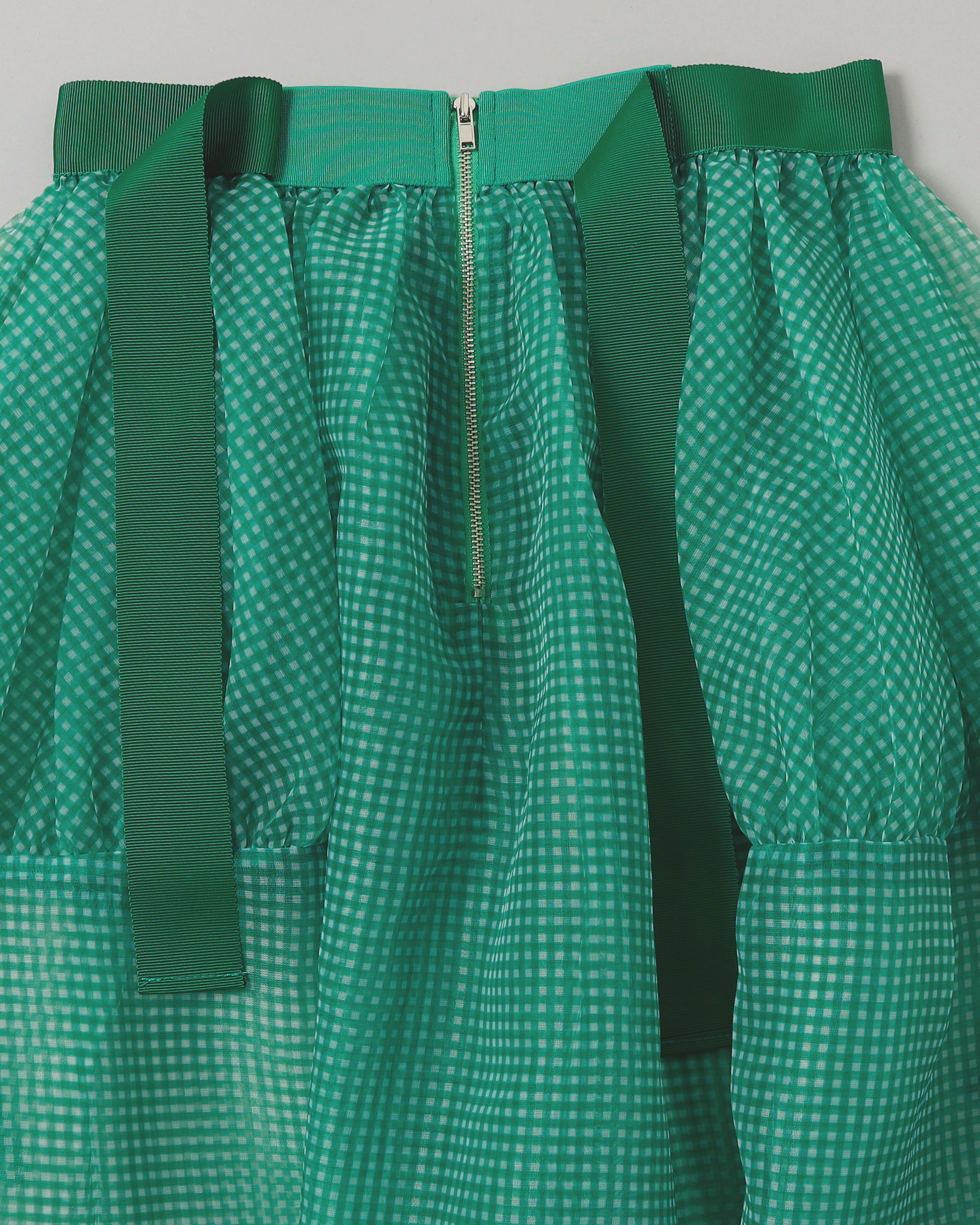 Gingham organza tuck skirt (green)
