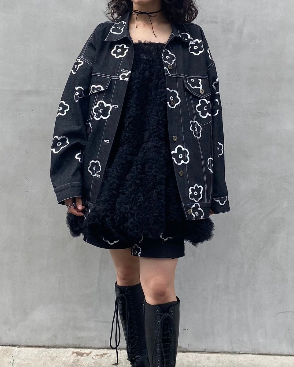 Silver flower denim jacket