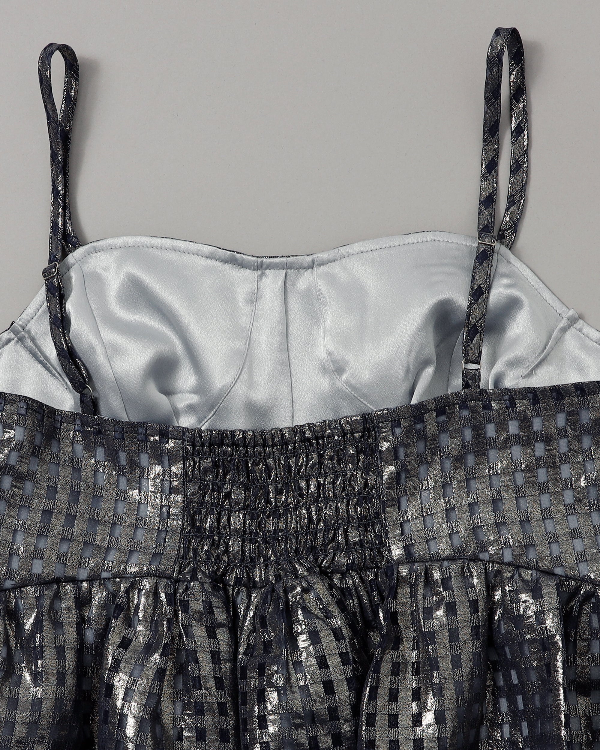 Metallic gingham balloon tunic