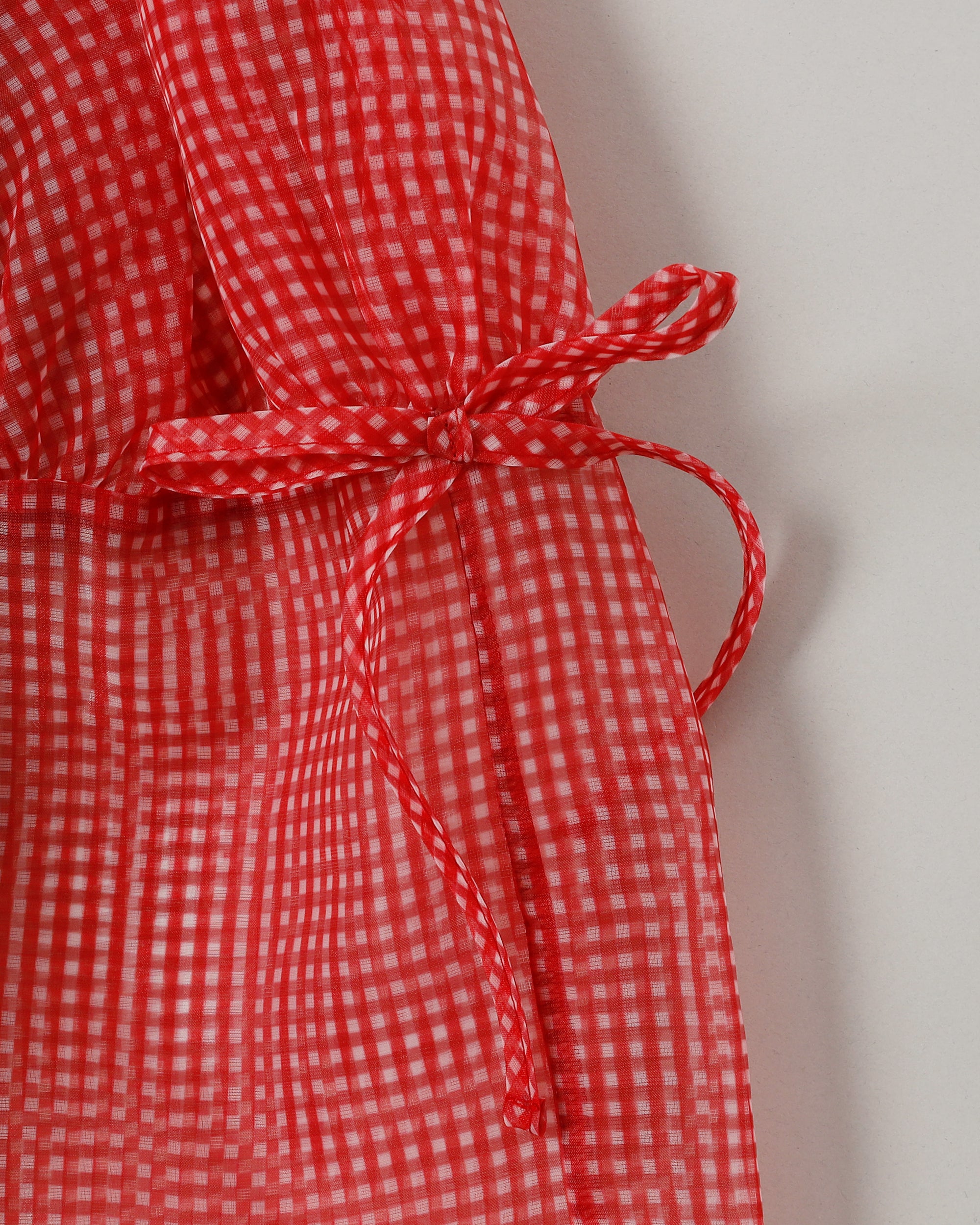 Gingham organza tuck skirt (red)
