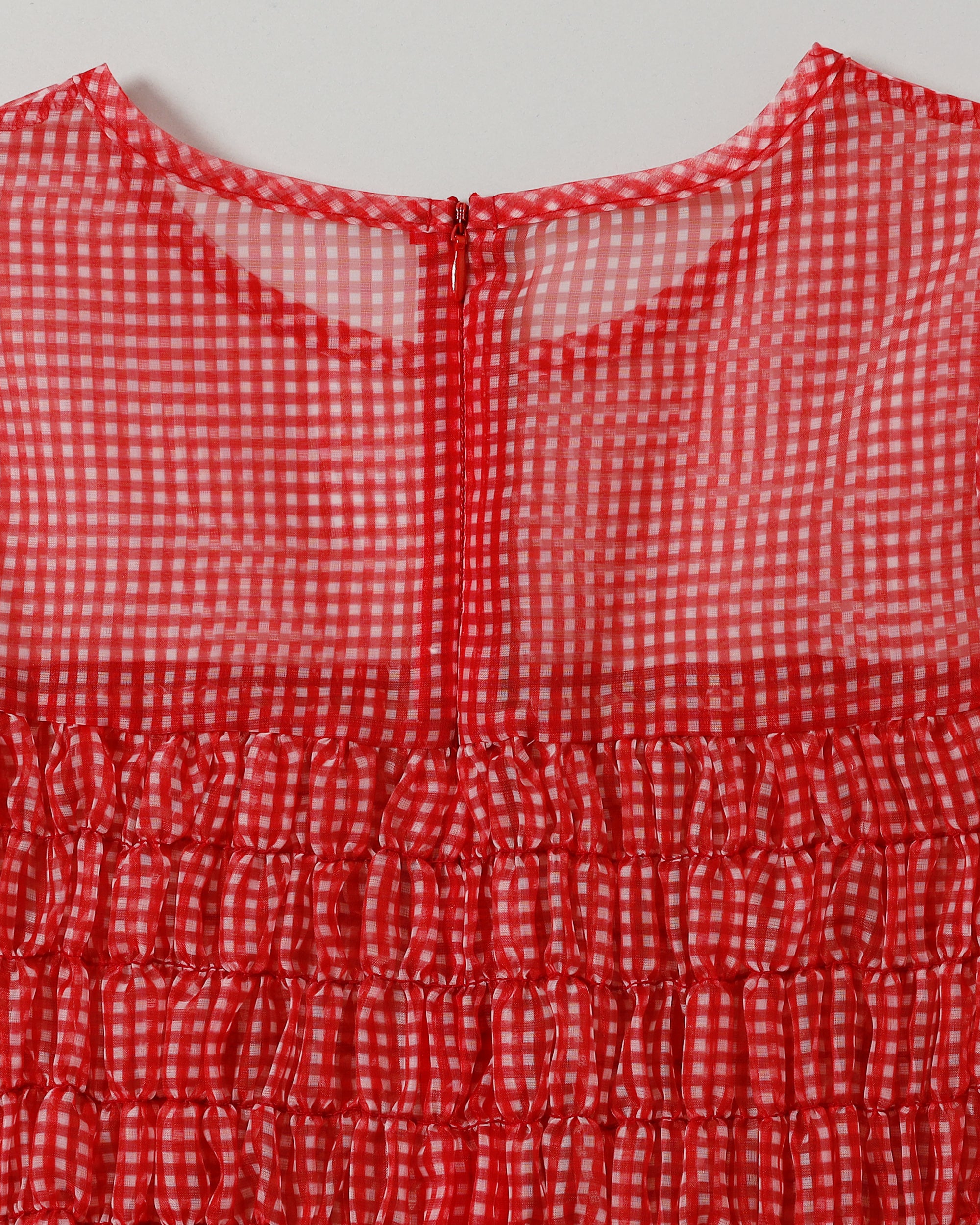 Gingham organza shirred tunic (red)
