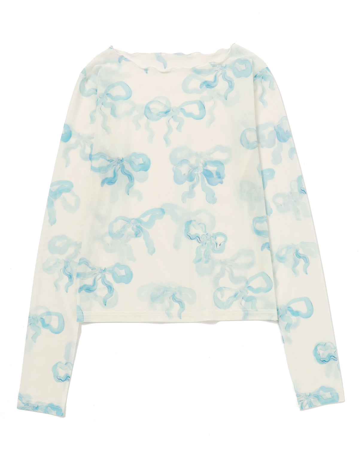 Baby blue ribbon see-through tops(Round neck)
